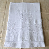 Drap ancien en lin broderie et monogramme
