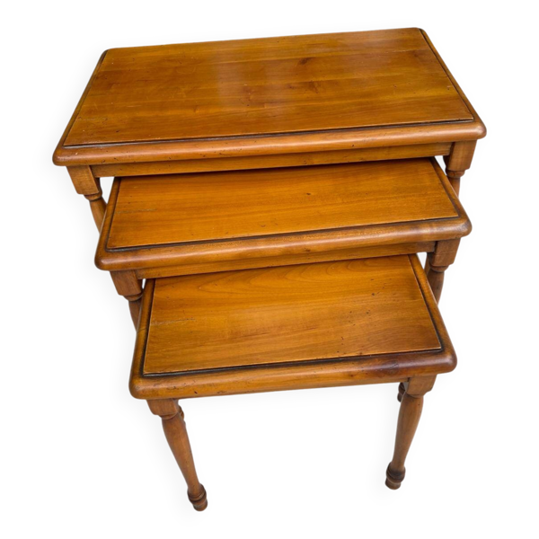 Lot de 3 Tables Gigognes en Bois Massif Merisier massif NF Ameublement Loui
