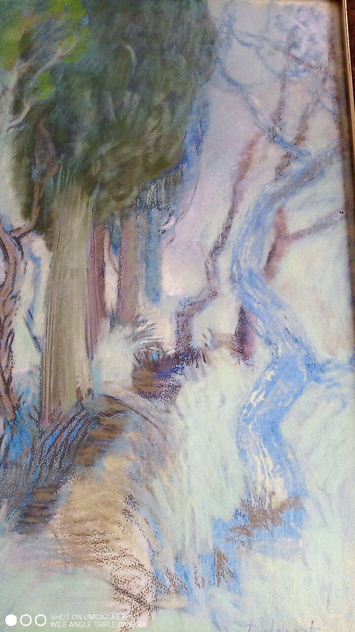 Pastel - Christine Delessert - 72 x 53 cm - sous-bois bleu