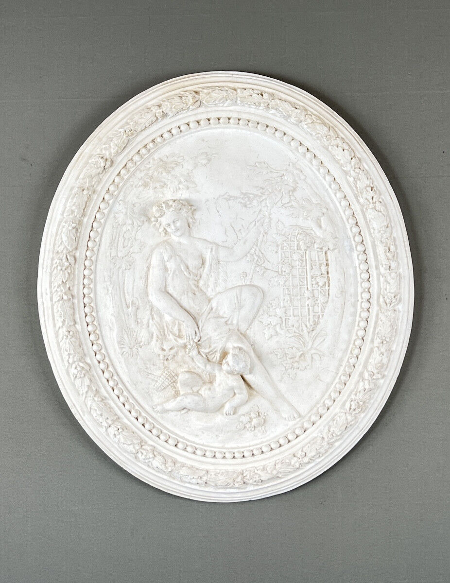 Relief wall panel medallion, allegorical scene, 20th century