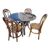 Rattan dining table and its 4 matching chairs