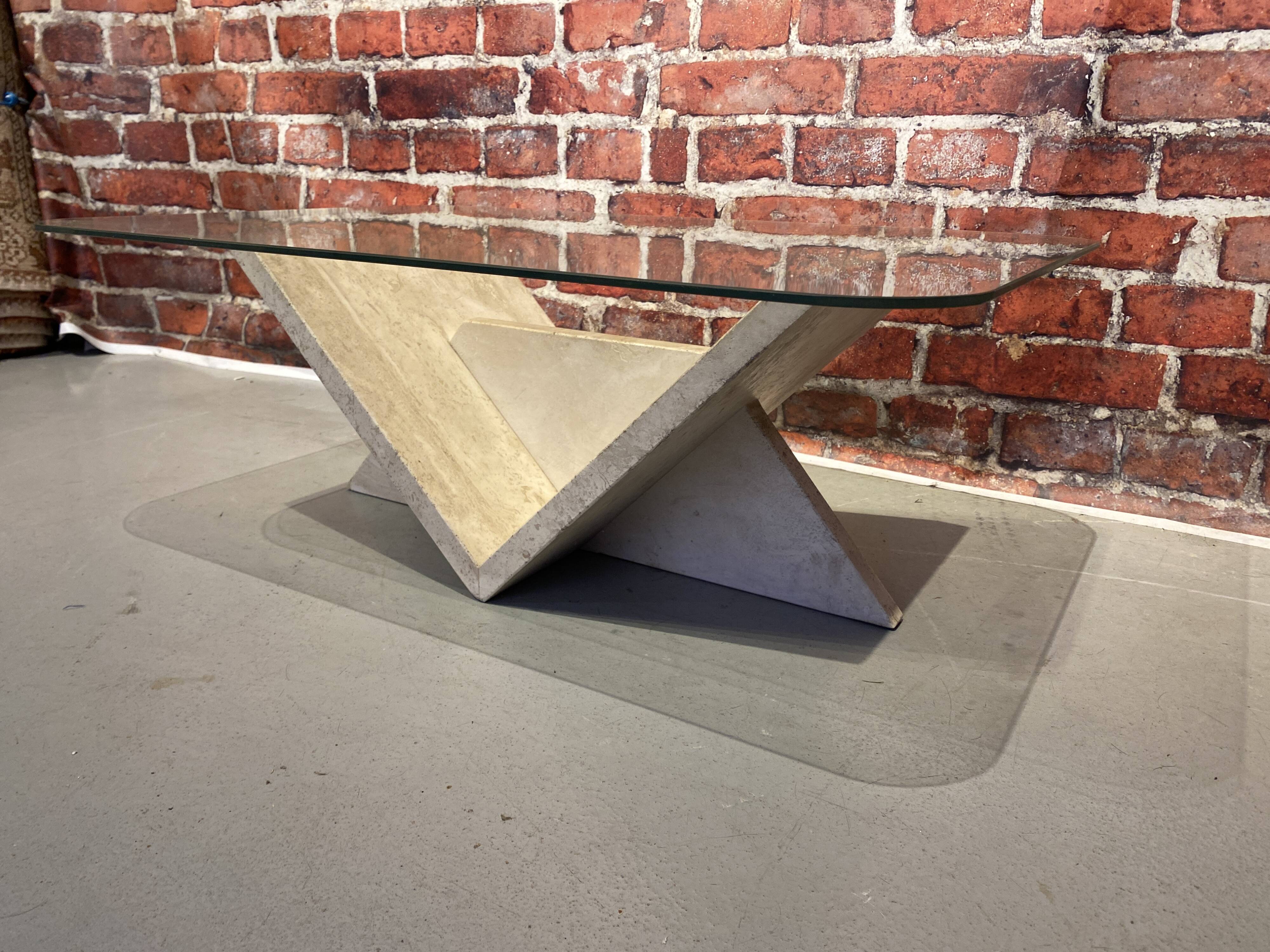 Coffee table in white marble and glass