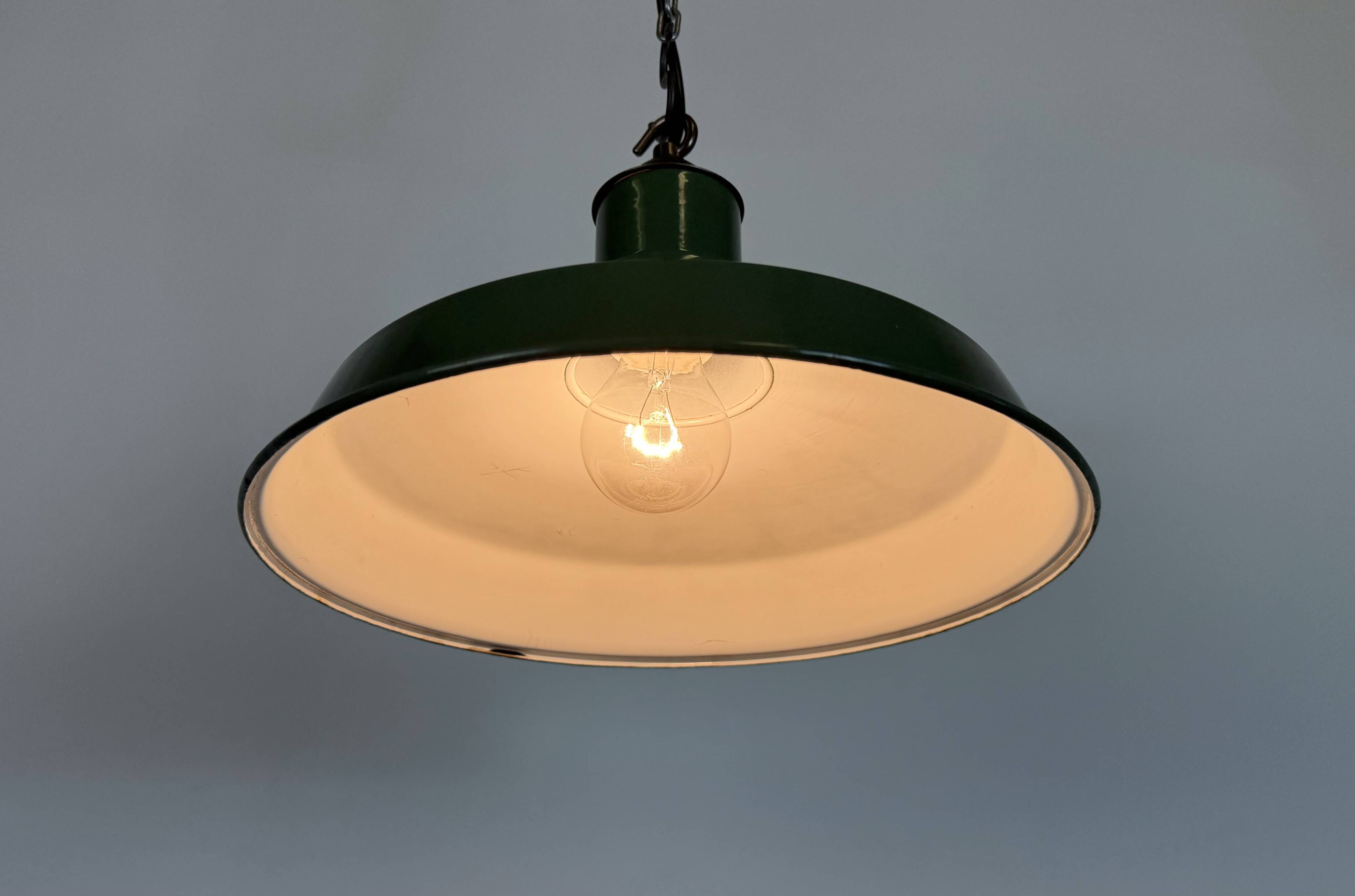 Industrial British Green Enamel Factory Pendant Lamp, 1960s