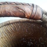 Antique leather wicker basket with handle