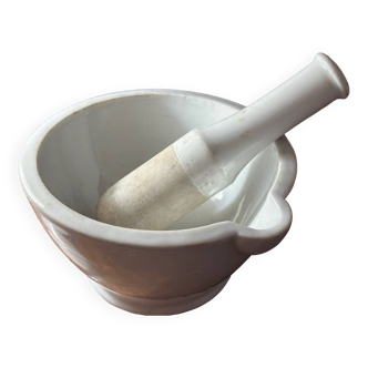 Vintage Enameled Stoneware Pharmacy Mortar and Pestle