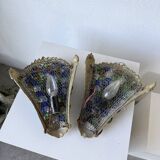 Pair of Art Nouveau bronze and Murano glass wall lights