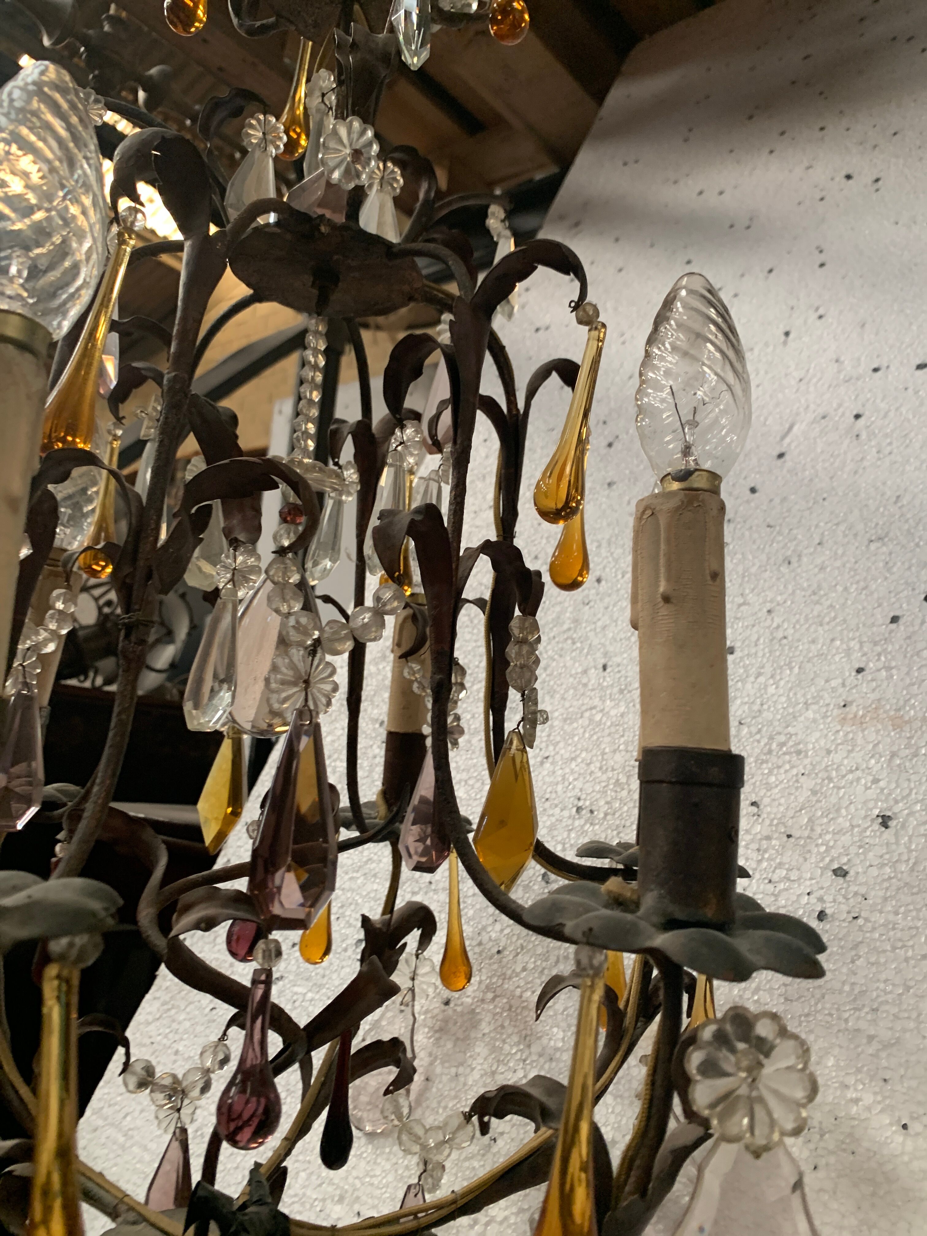 Louis XV style cage chandelier with pendants and drop of water XX century