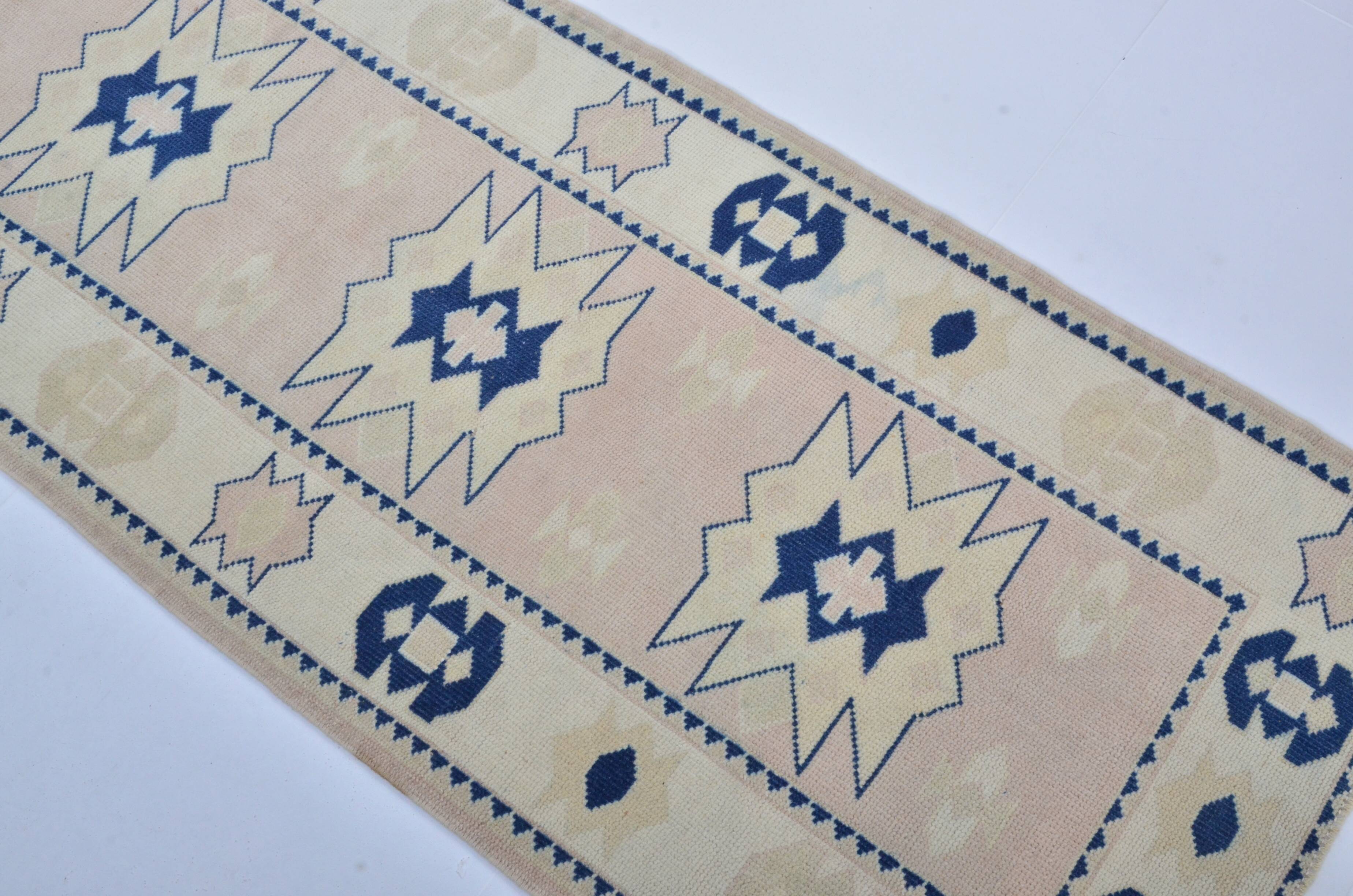 Beige And Blue Oushak Runner Rug sku 3324