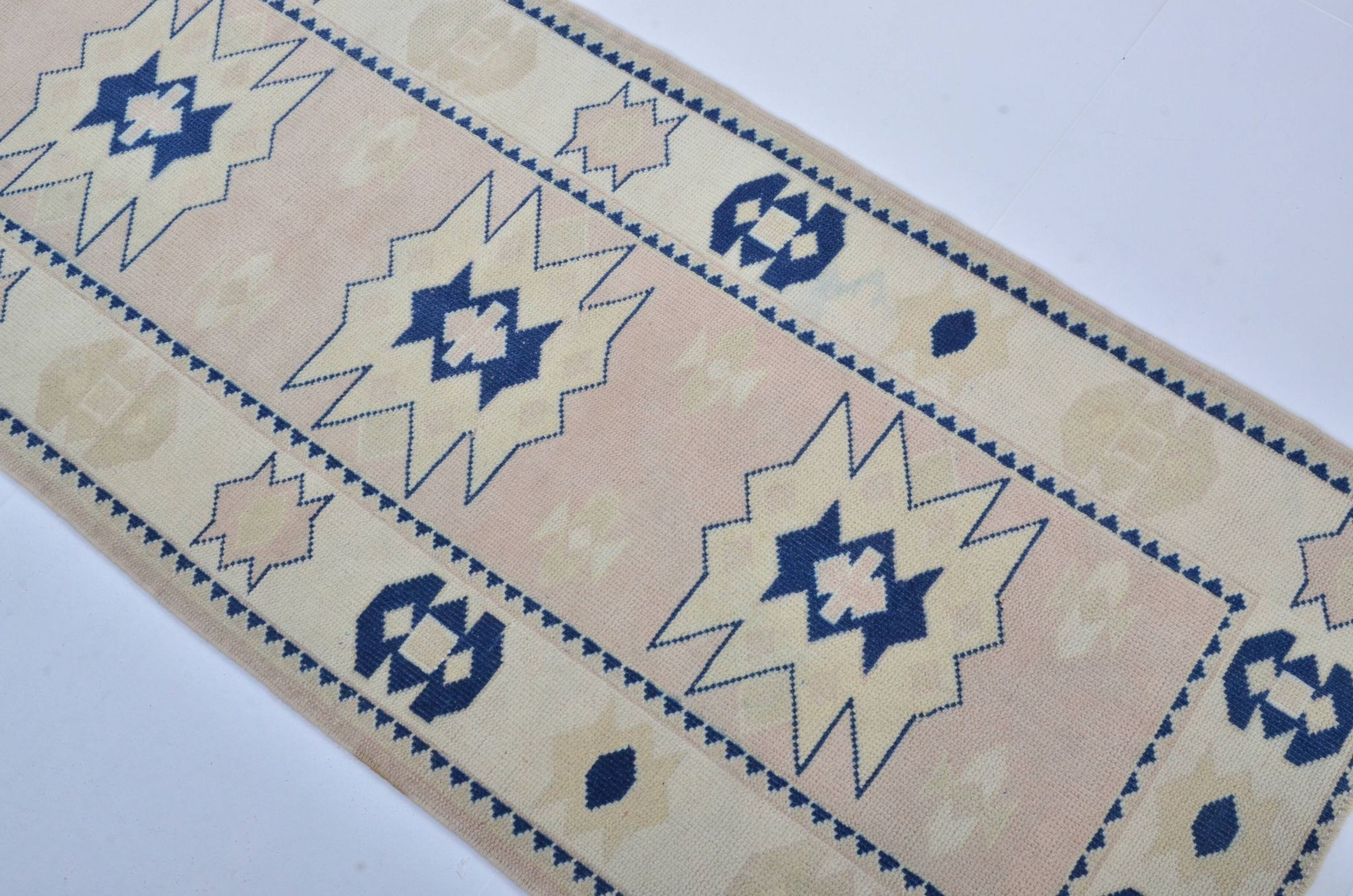 Beige And Blue Oushak Runner Rug sku 3324