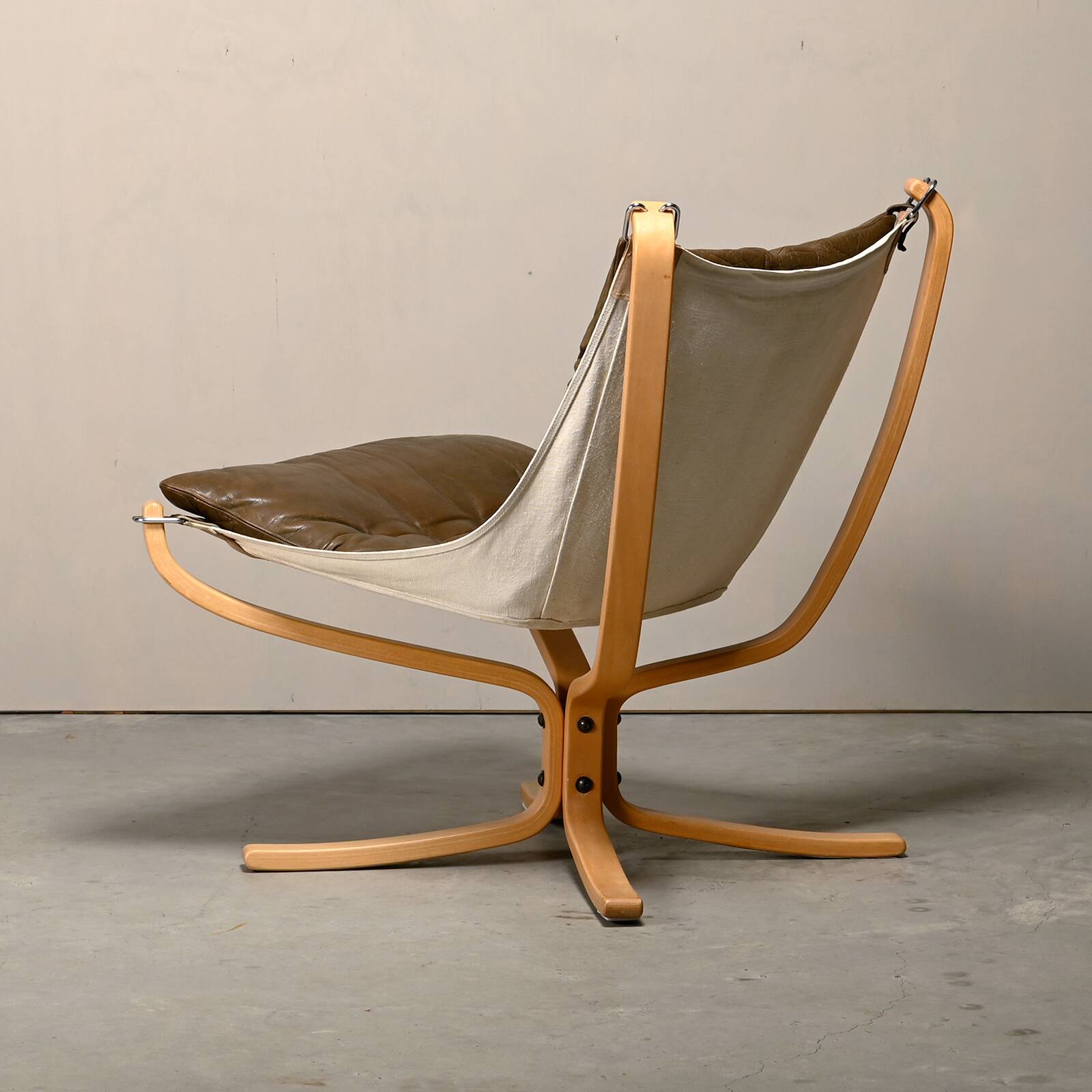 Sigurd Ressell Falcon Chair with Ottoman in brown leather for Vatne Møbler,