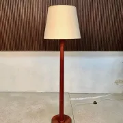 Teak Floor Lamp with Lampshade in Wild Silk, Denmark 1960s