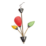 Pendant light, in brass and tricolor opaline glass