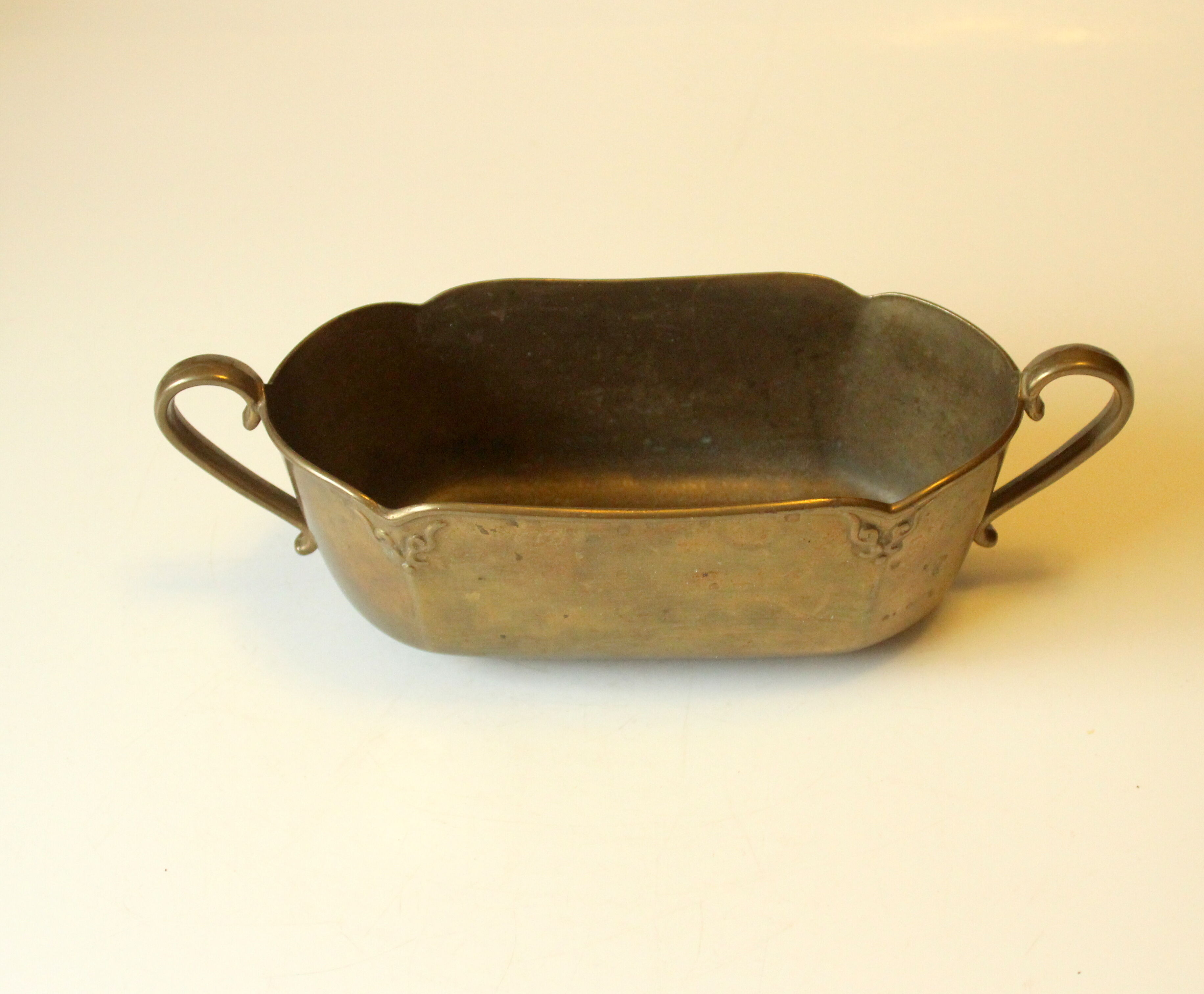 Handmade marked solid brass jardiniere, vintage from the 1960s