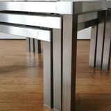 Set of 3 nesting stainless steel coffee tables 1970