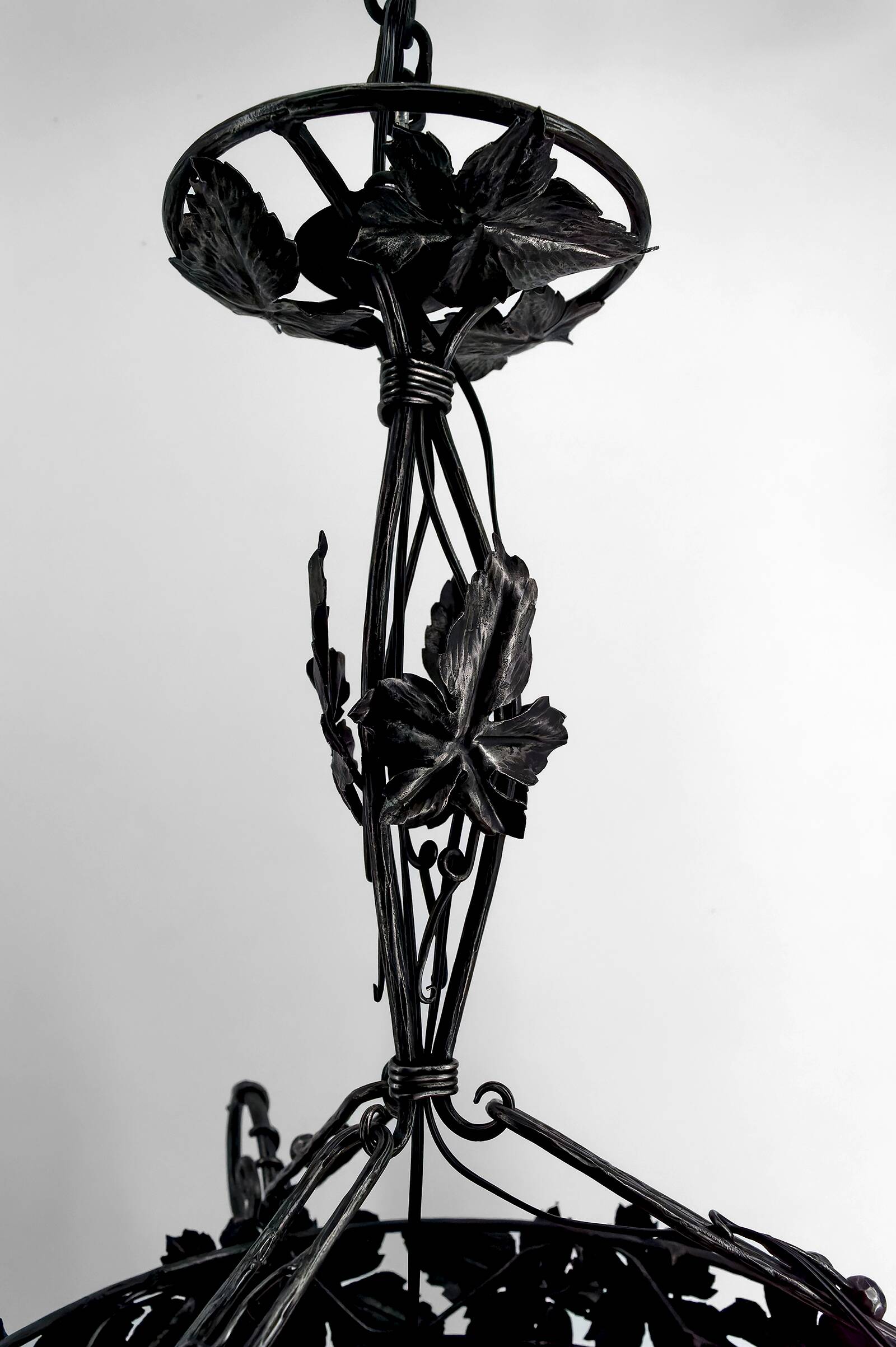 Wrought iron and glass paste chandelier, Art Deco, Muller Freres, Circa 1920