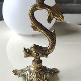 Pair of neoclassical torchlight candlesticks, koi carp, feng shui. in gilded bronze