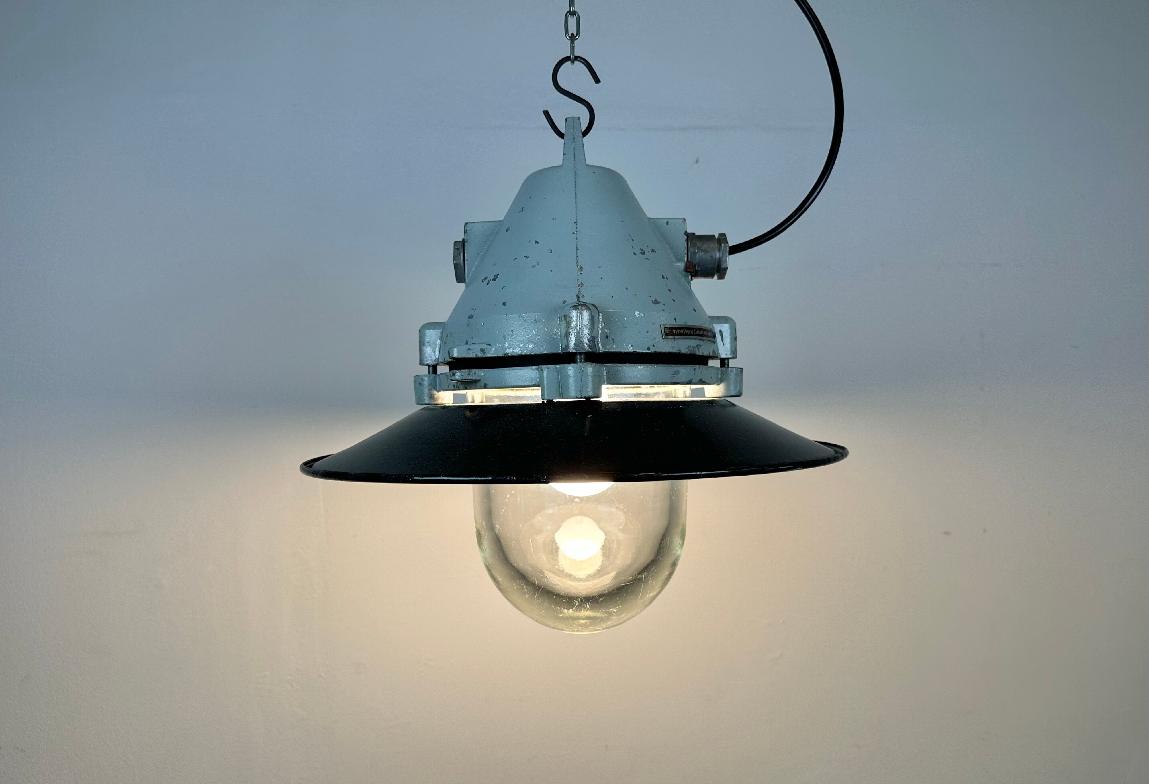 Aluminium and enameled bomb proof pendant lamp 70s