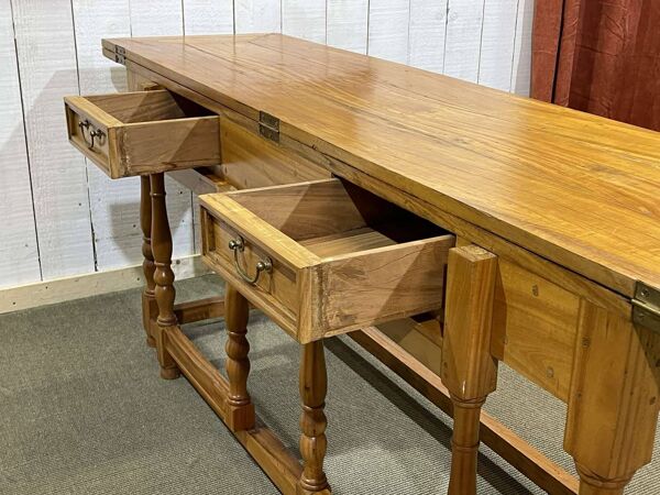 Grande console en acajou blond dépliable - travail indien des années 1980