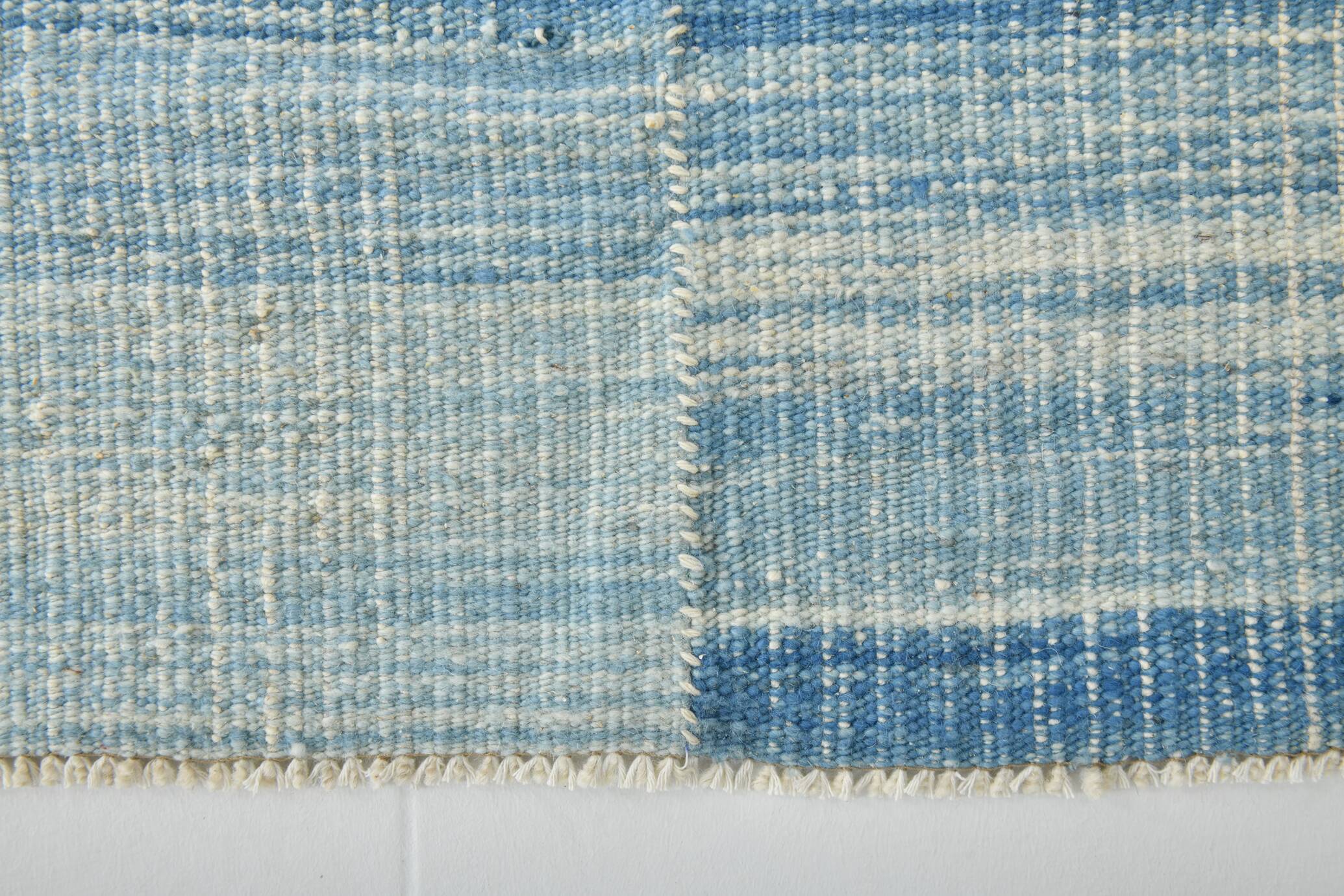 5x9 Blue & Beige Modern Kilim Rug, 147x288Cm