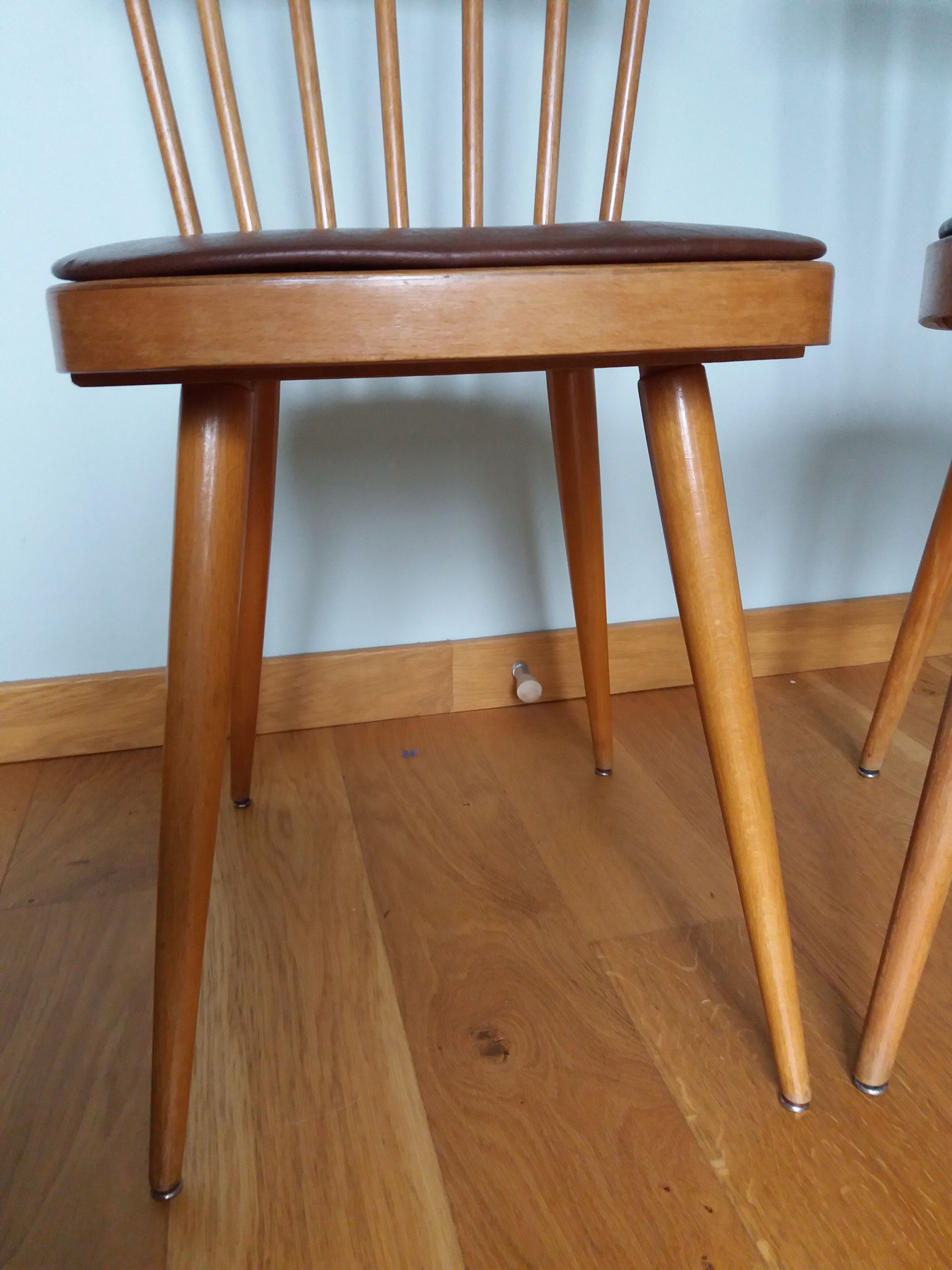 2 chairs bistro Baumann model 740 wood and skaï Scandinavian style