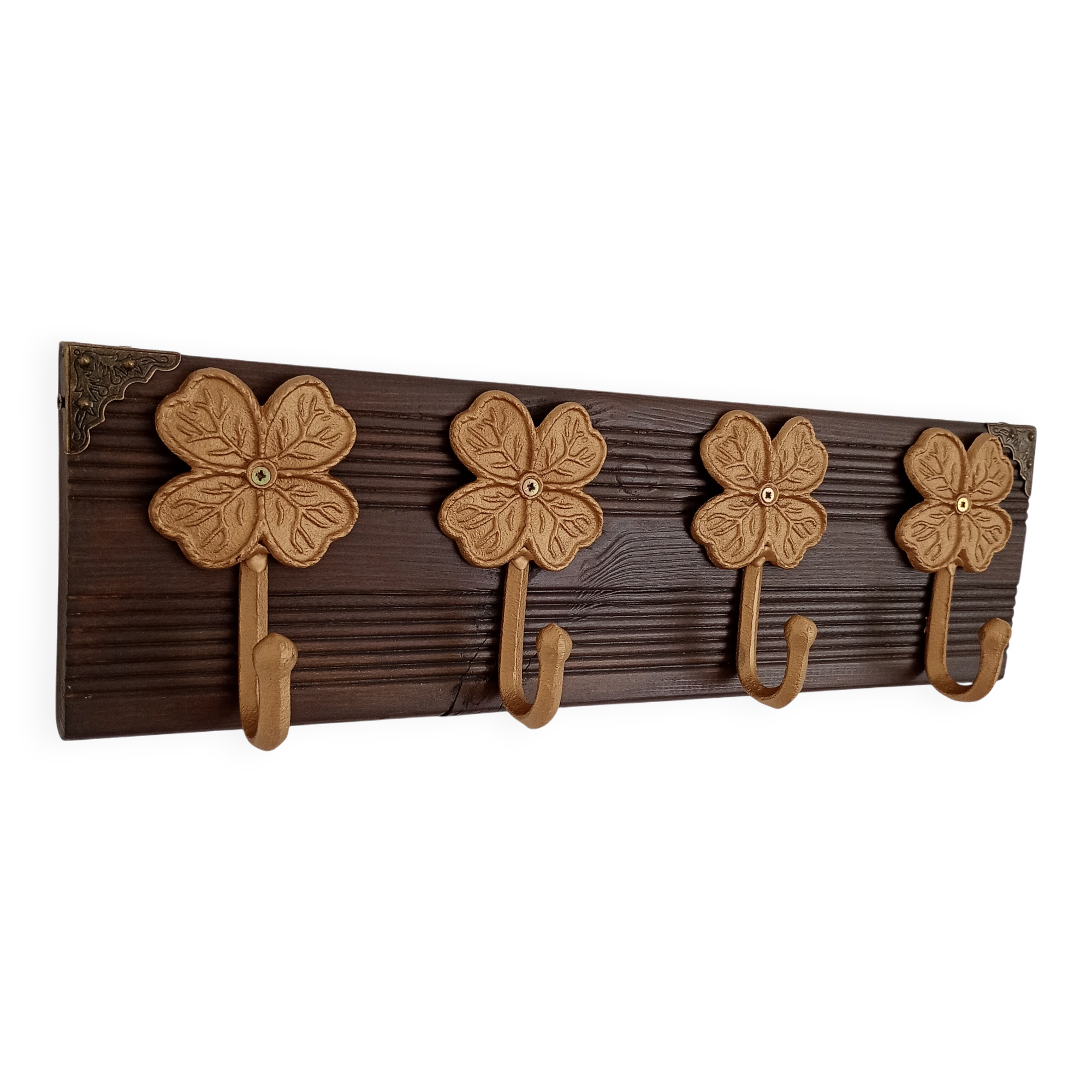 Vintage-style wall coat rack – 4 golden cast iron hooks – 40 cm