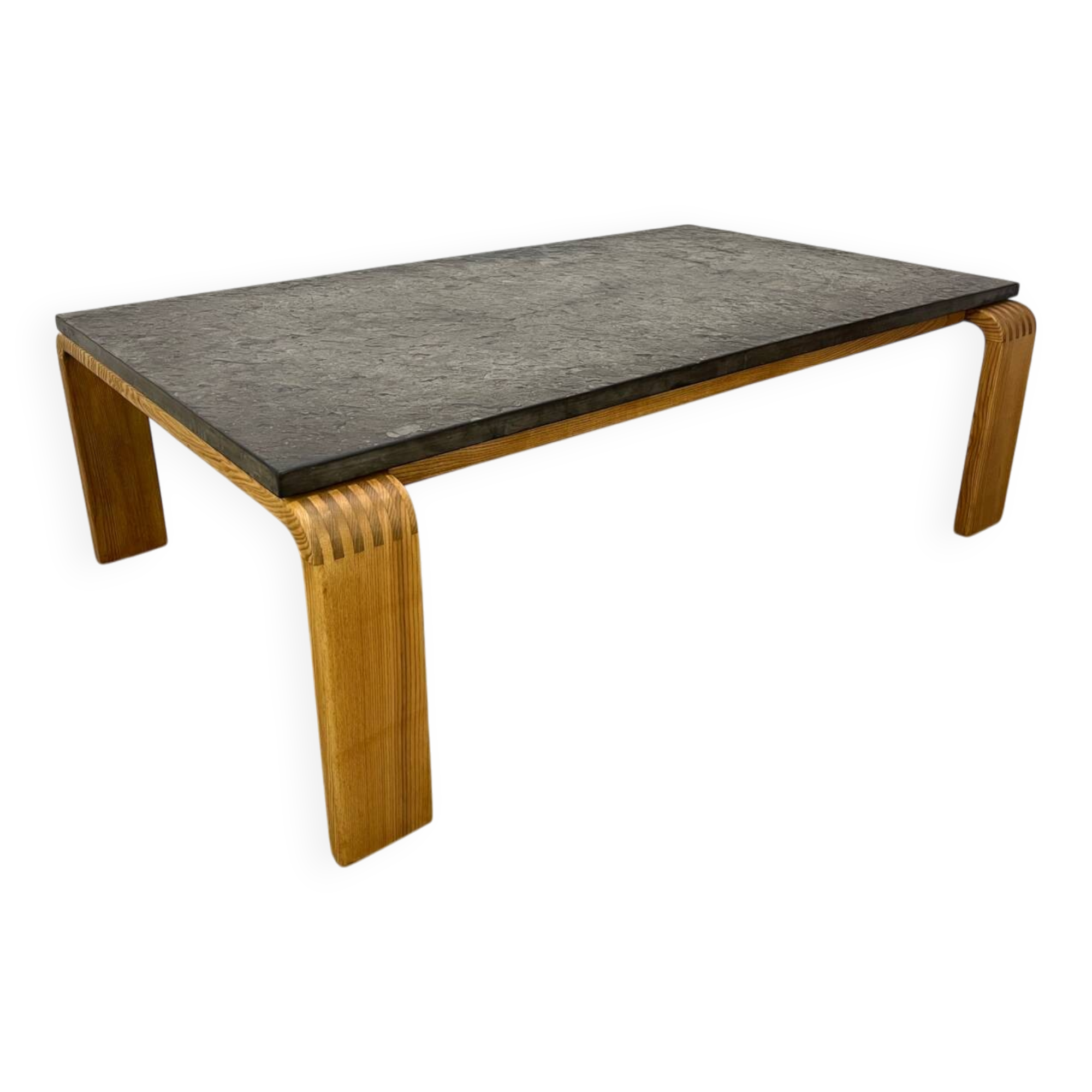 Brutalist coffee table, chalet-style slate stone
