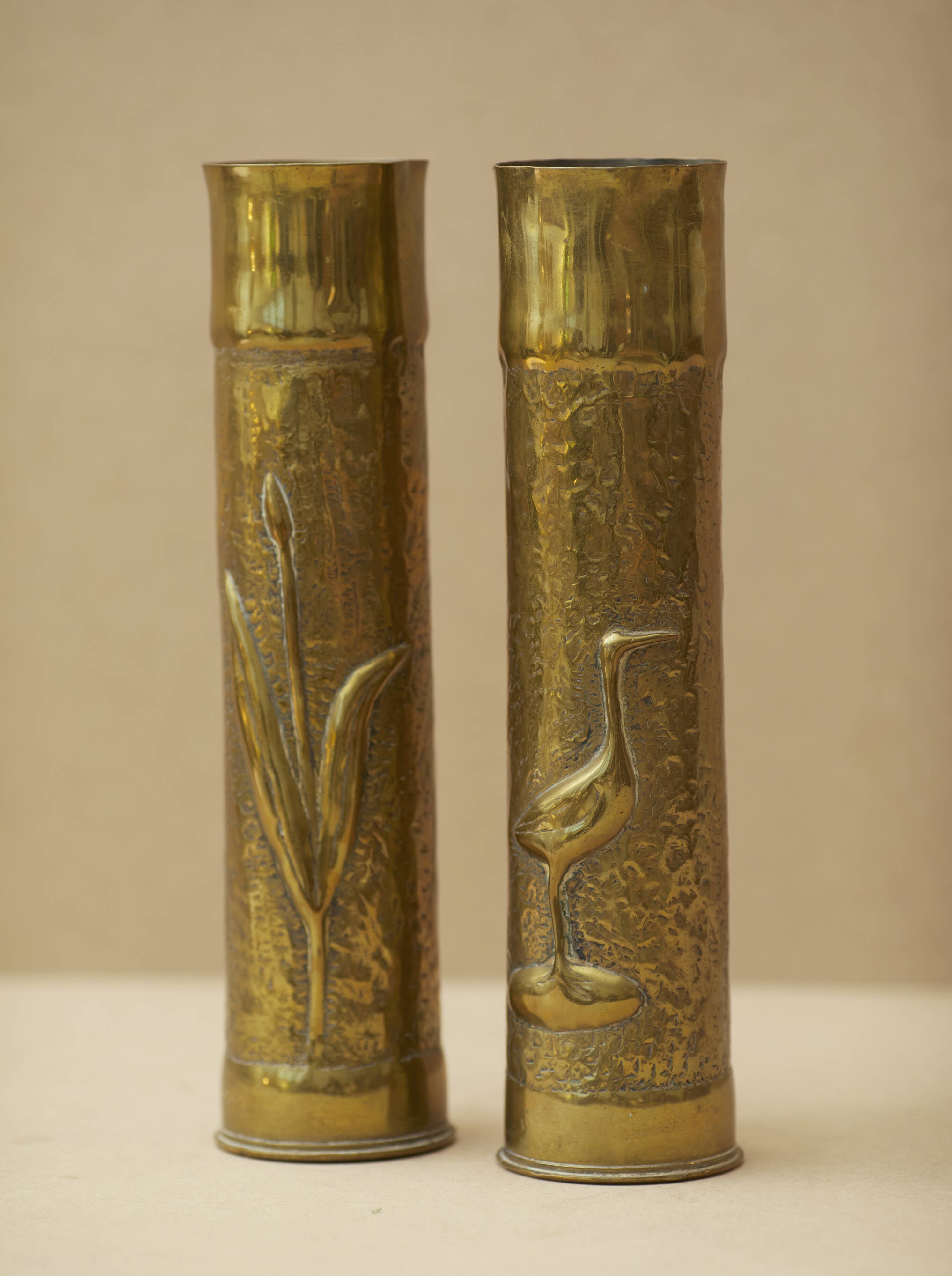 Pair of vintage Art Deco Brass vases Circa 191