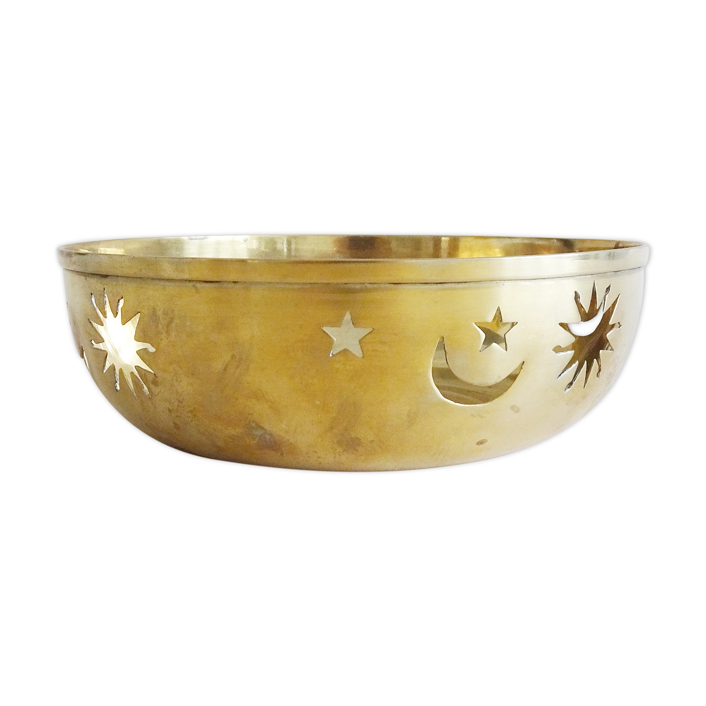 Sun, moon and stars brass bowl