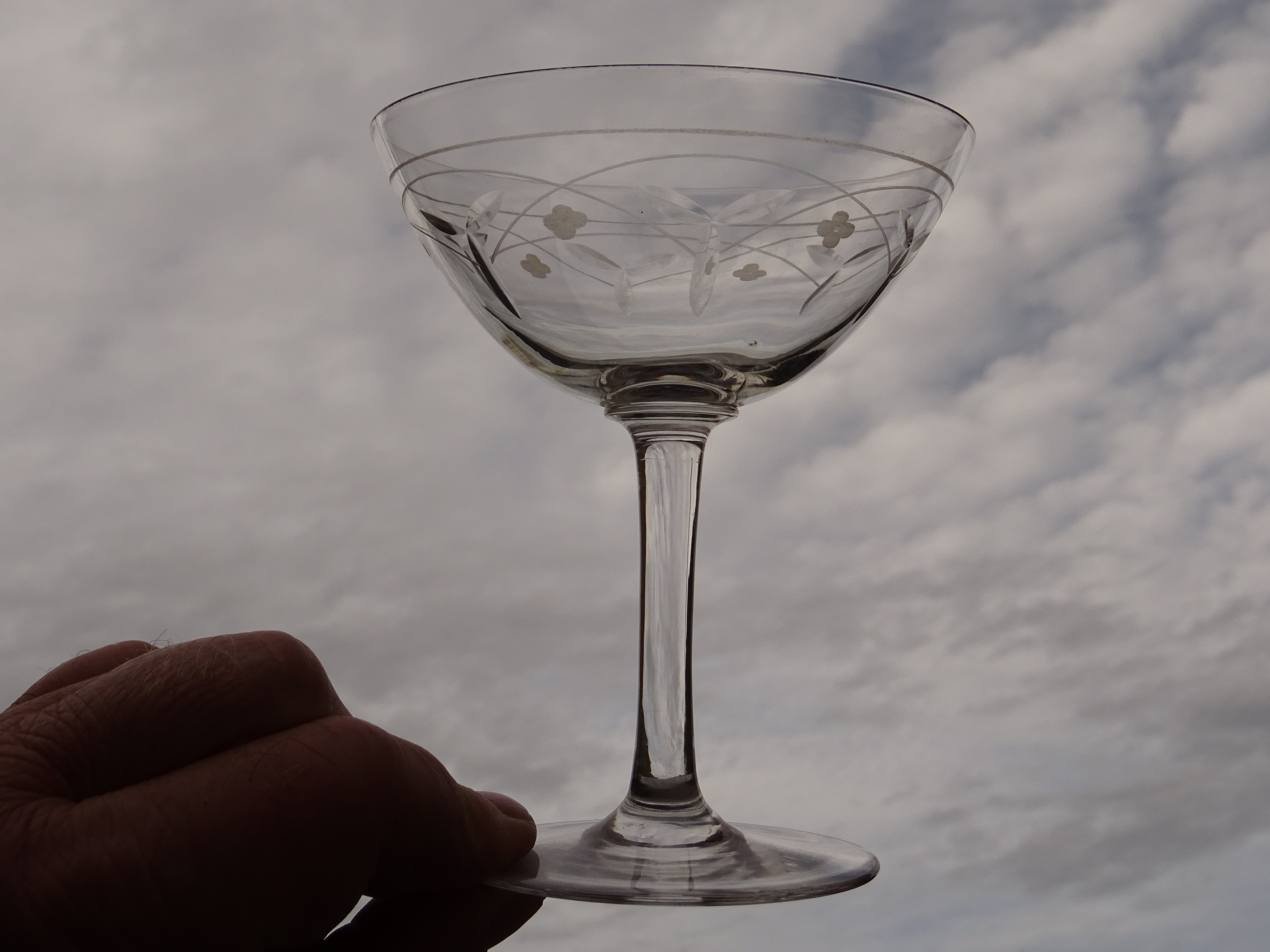 11 engraved crystal champagne glasses cut