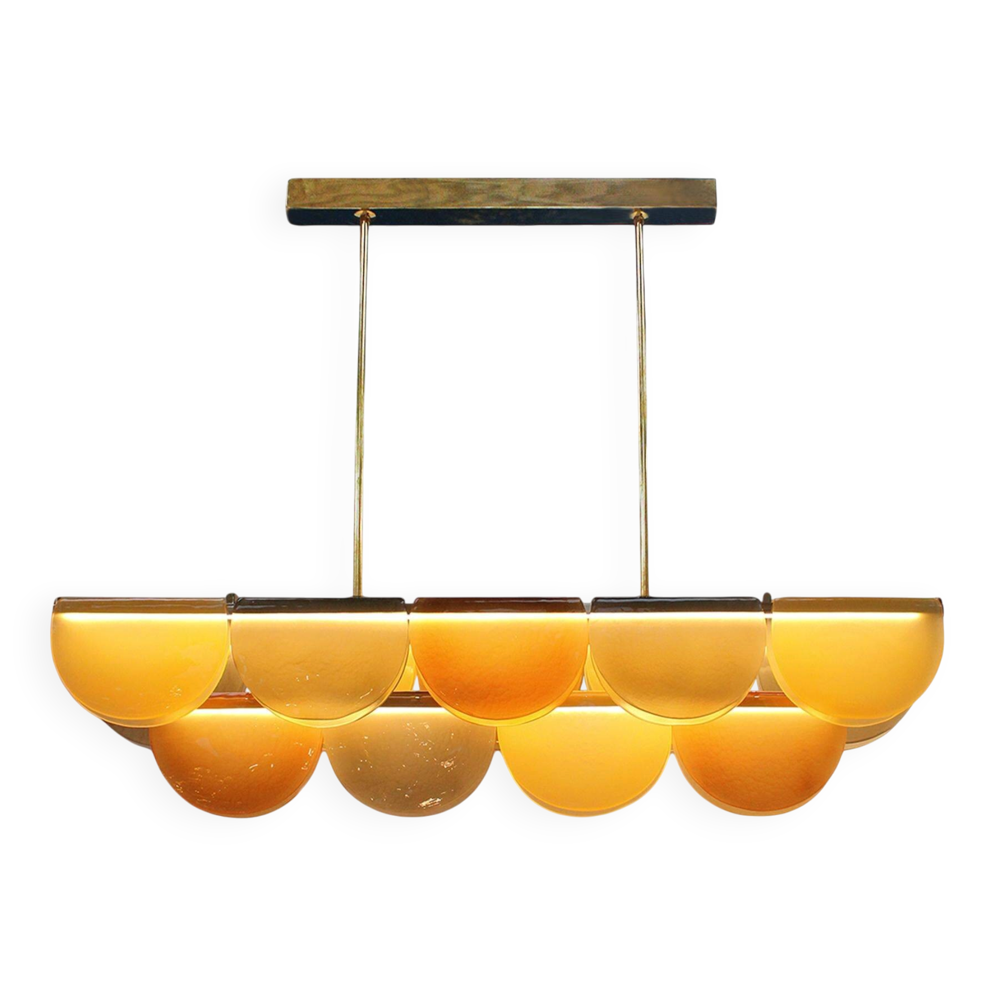 Contemporary Elongated Brown and Gold Murano Glass and Brass Ceiling Lamp, Italy