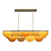 Lampe de plafond contemporaine en verre de Murano et laiton brun et doré allongée, Italie