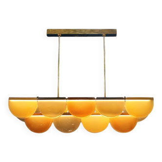 Contemporary Elongated Brown and Gold Murano Glass and Brass Ceiling Lamp, Italy
