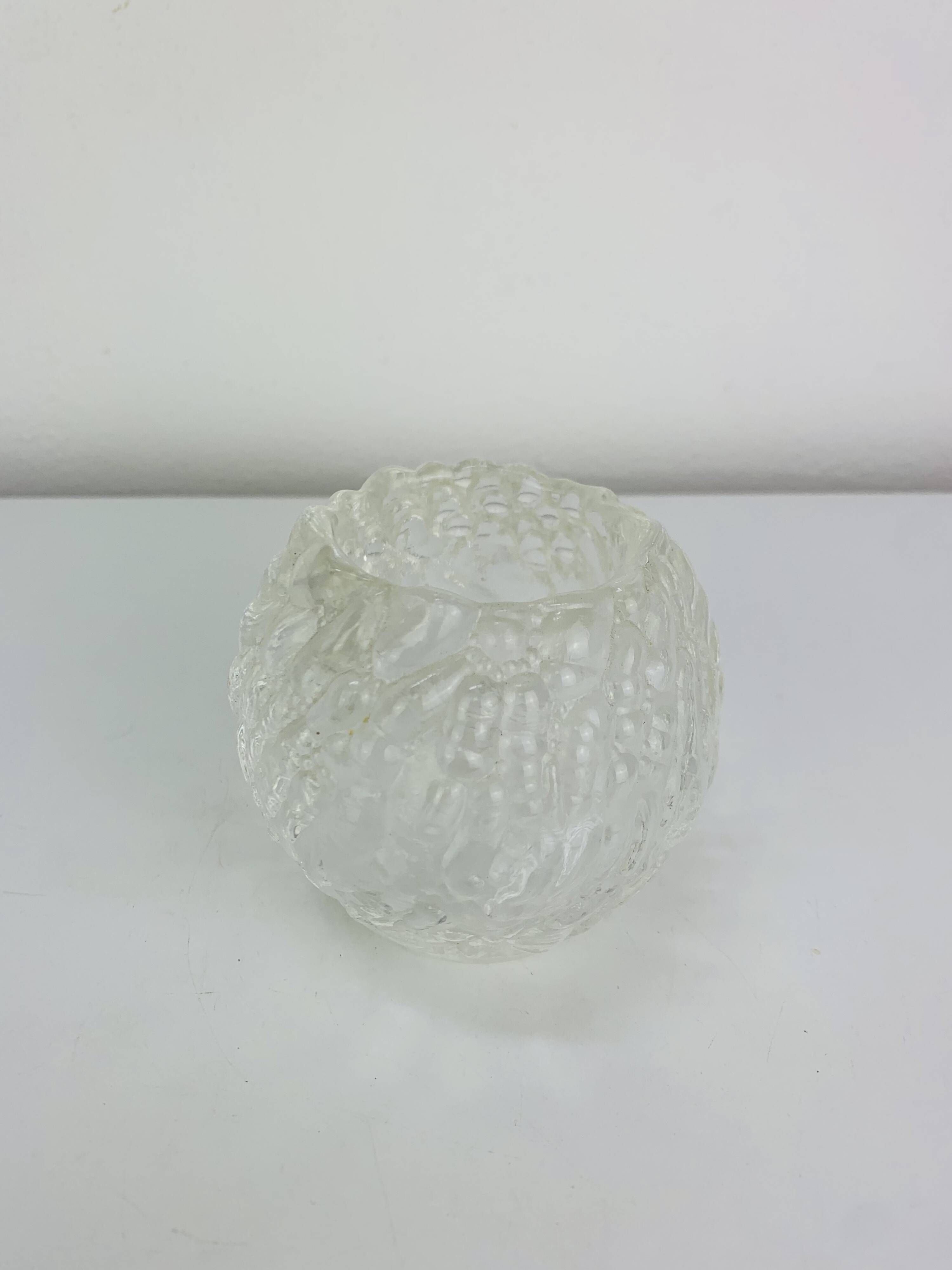 Cut glass candle holder, sphere, snowball style Kosta Boda