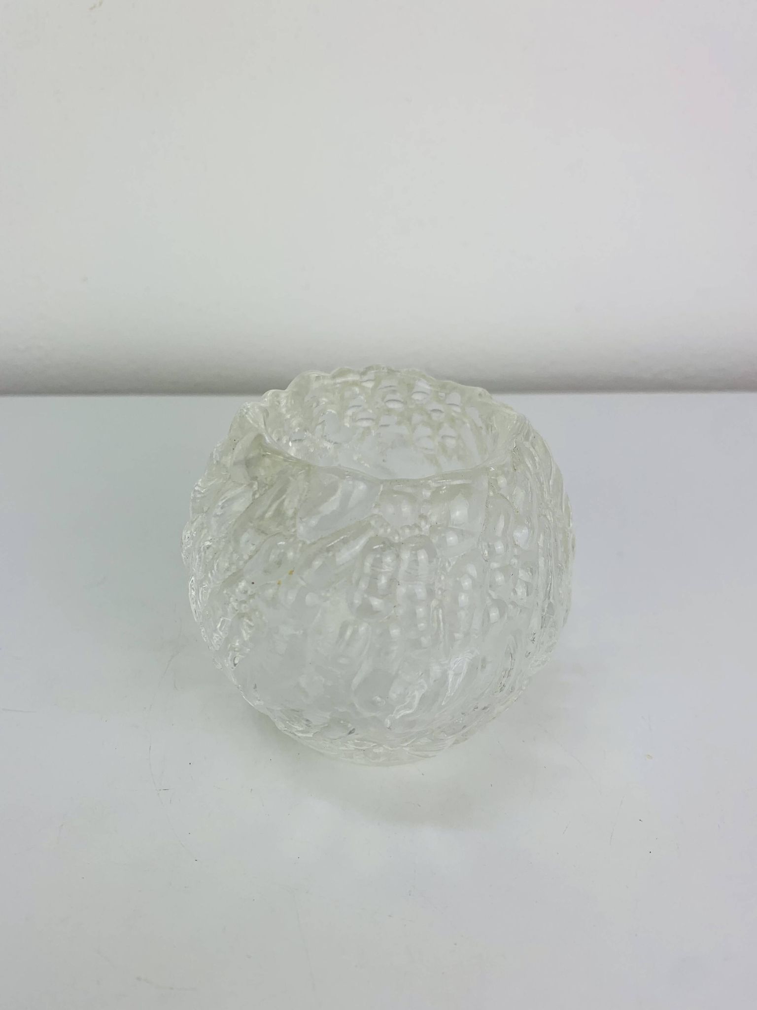 Cut glass candle holder, sphere, snowball style Kosta Boda