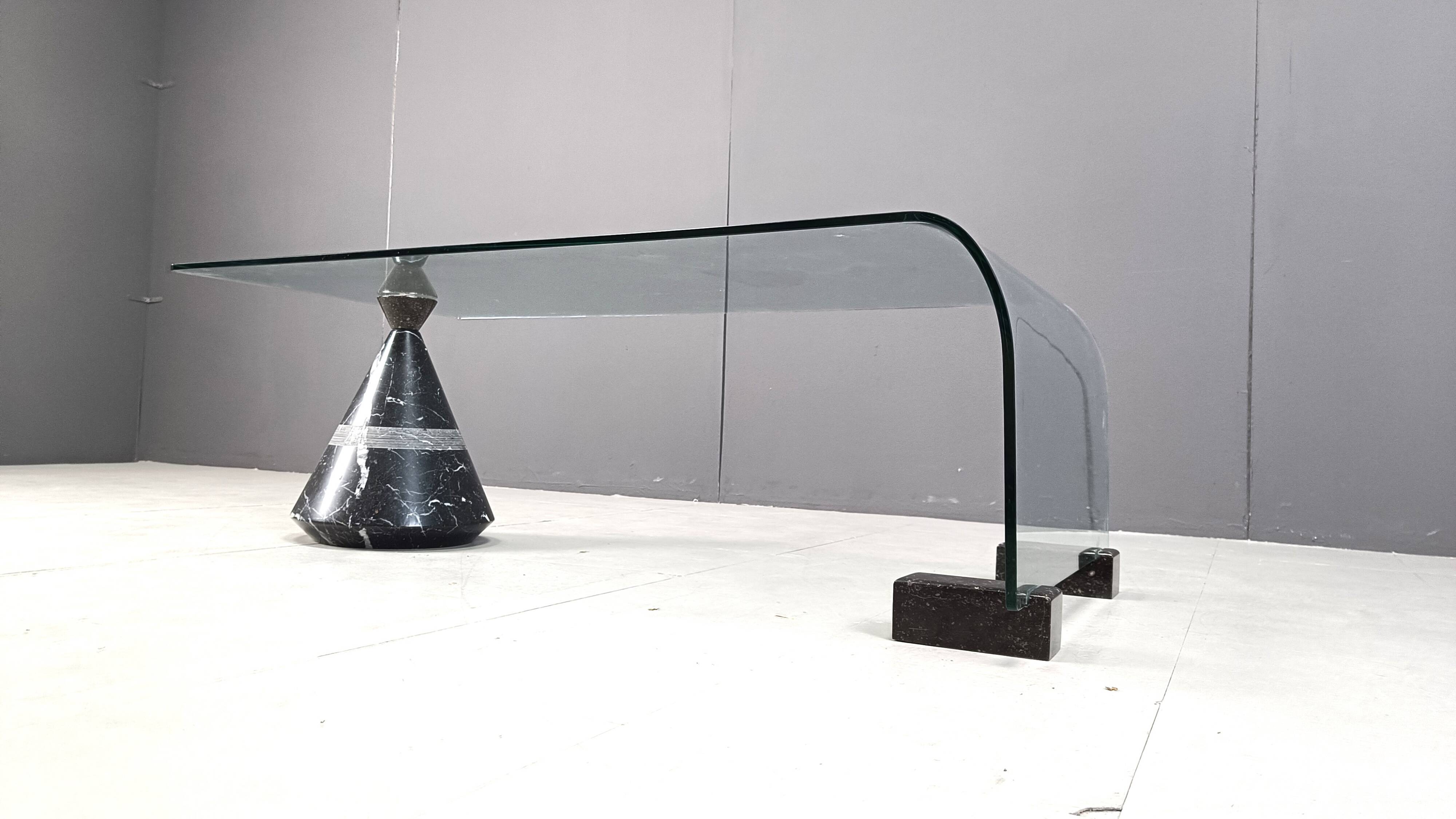 Postmodern black marble and glass coffee table, 1980s