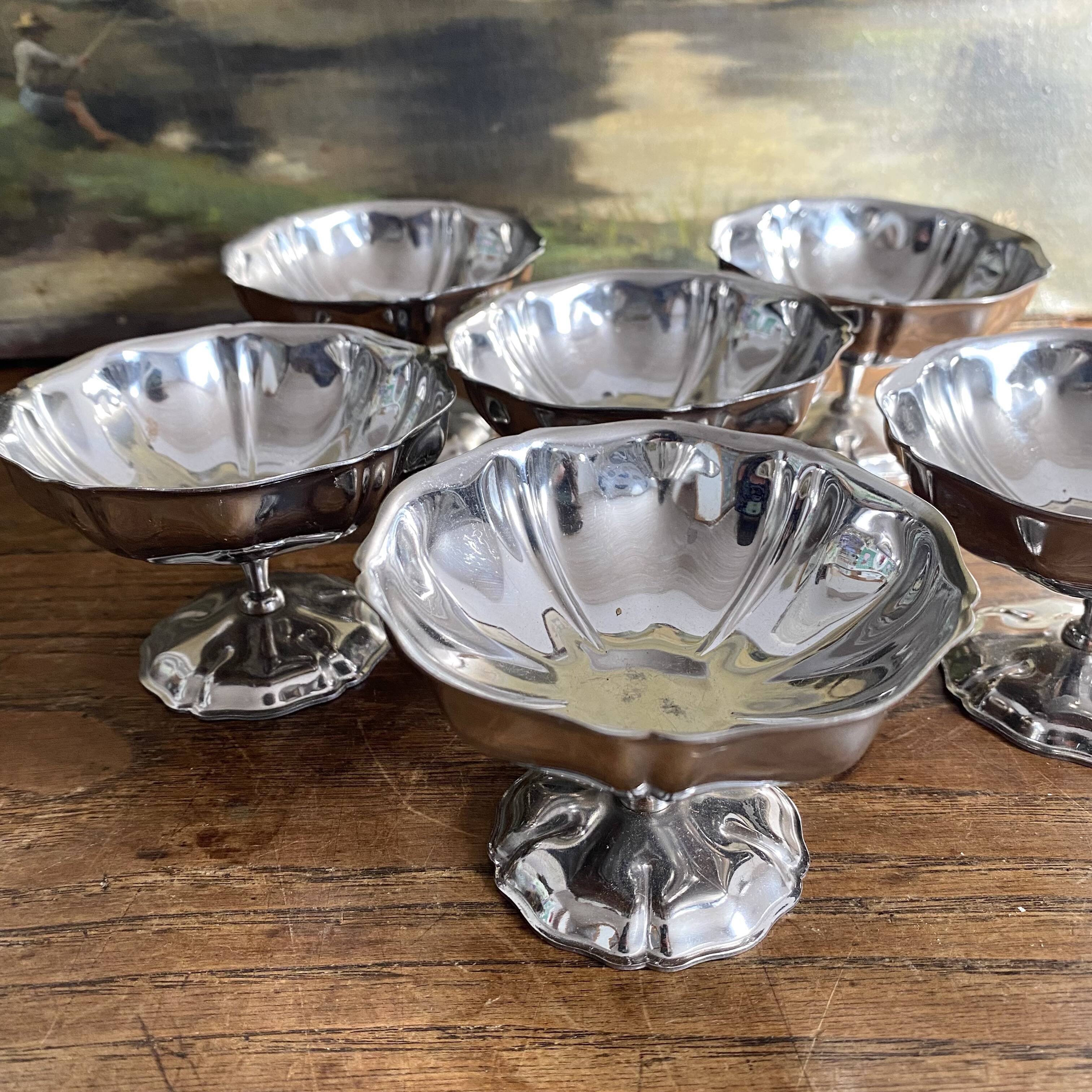 Vintage stainless steel stemmed bowls
