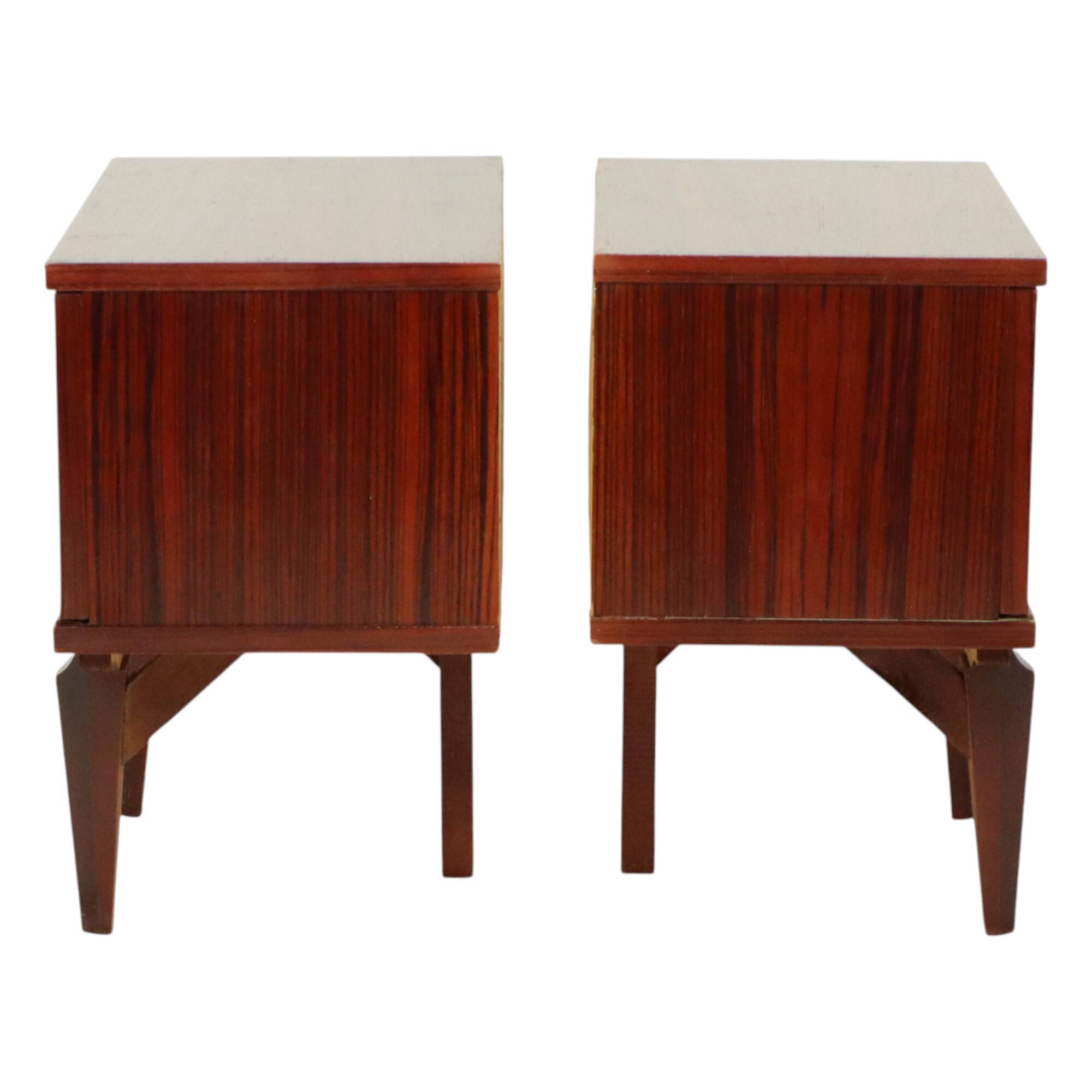Pair of Vintage Bedside Tables Veneer Wooden Night Tables