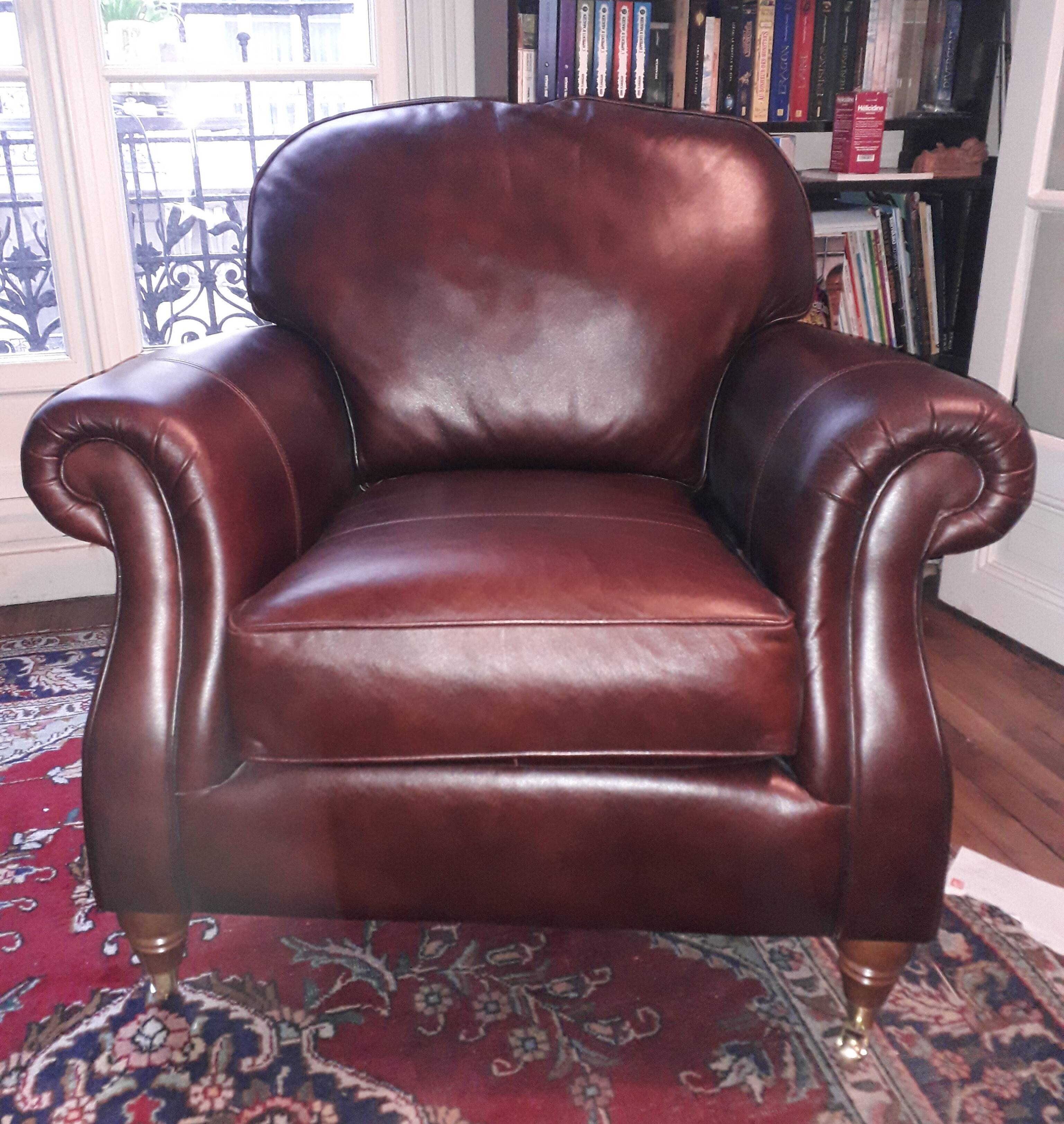 Napoleon III style leather armchair pair