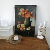 Peinture ancienne "coquelicots et marguerites"