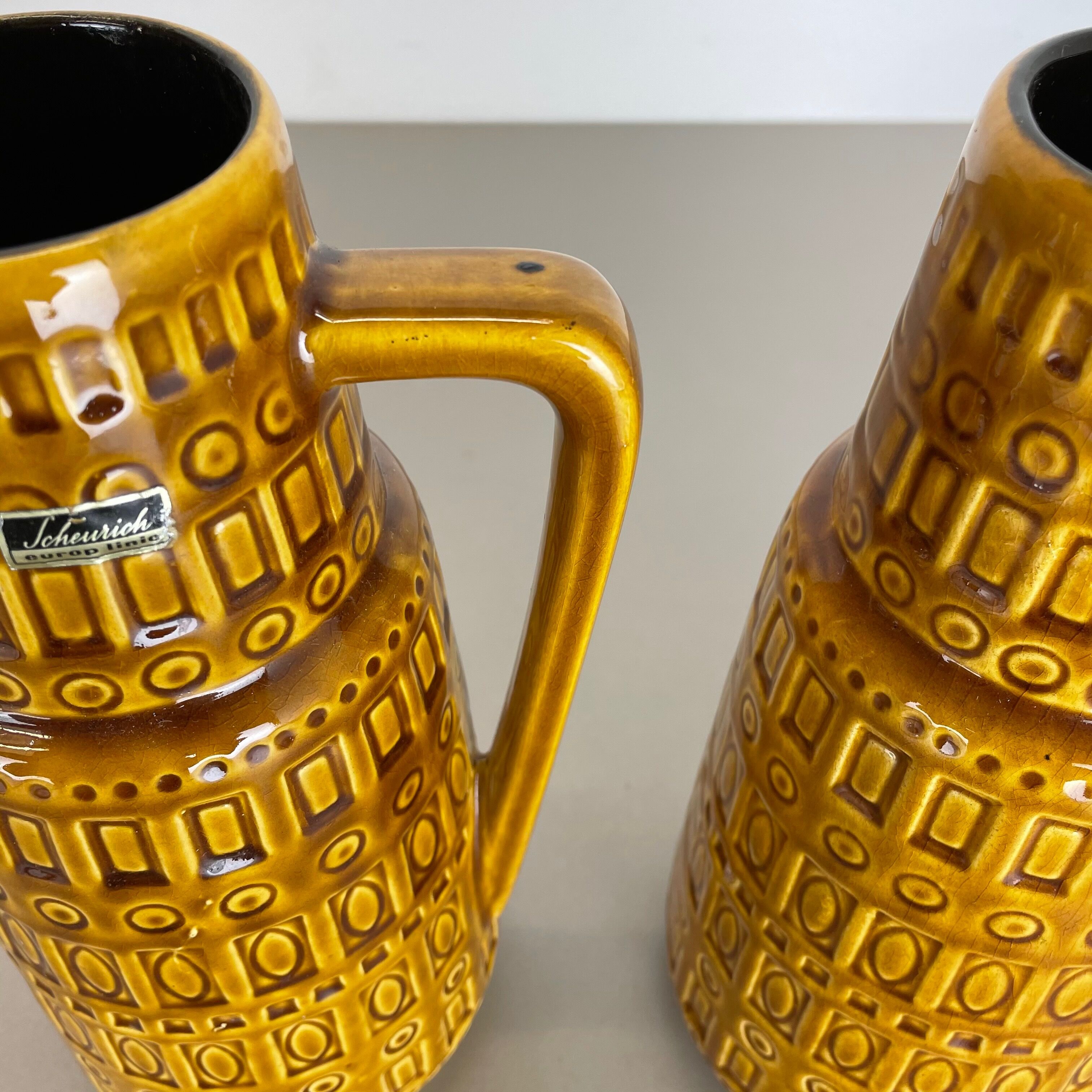 Set of Two Pottery Fat Lava Vases "ochre pattern" by Scheurich, Germany, 1970s