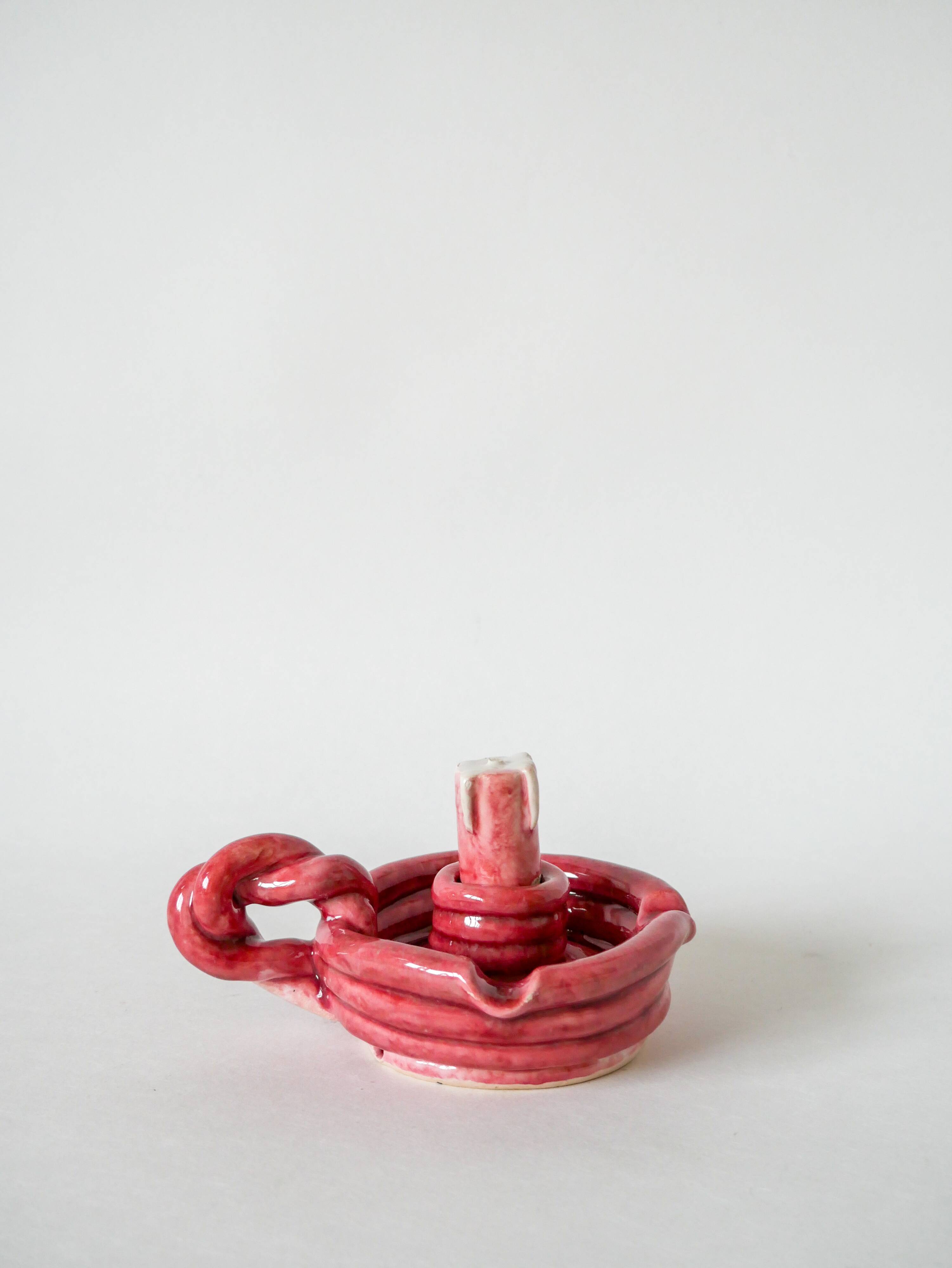 Pink braided slip candle holder, 1960