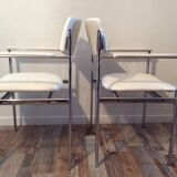 Set of 6 vintage chrome white leather chairs 70/80