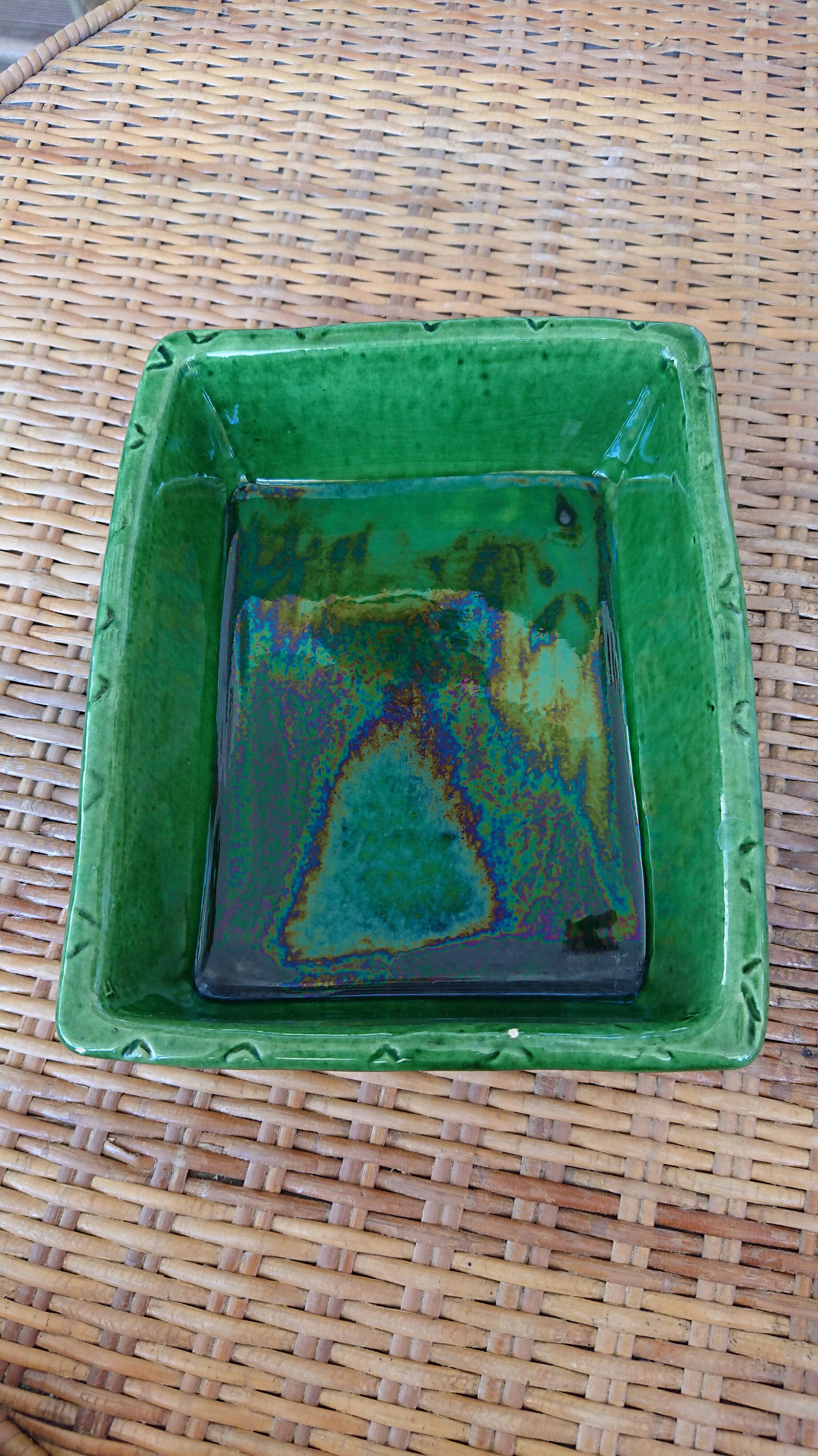 Vallauris green enamelled dish