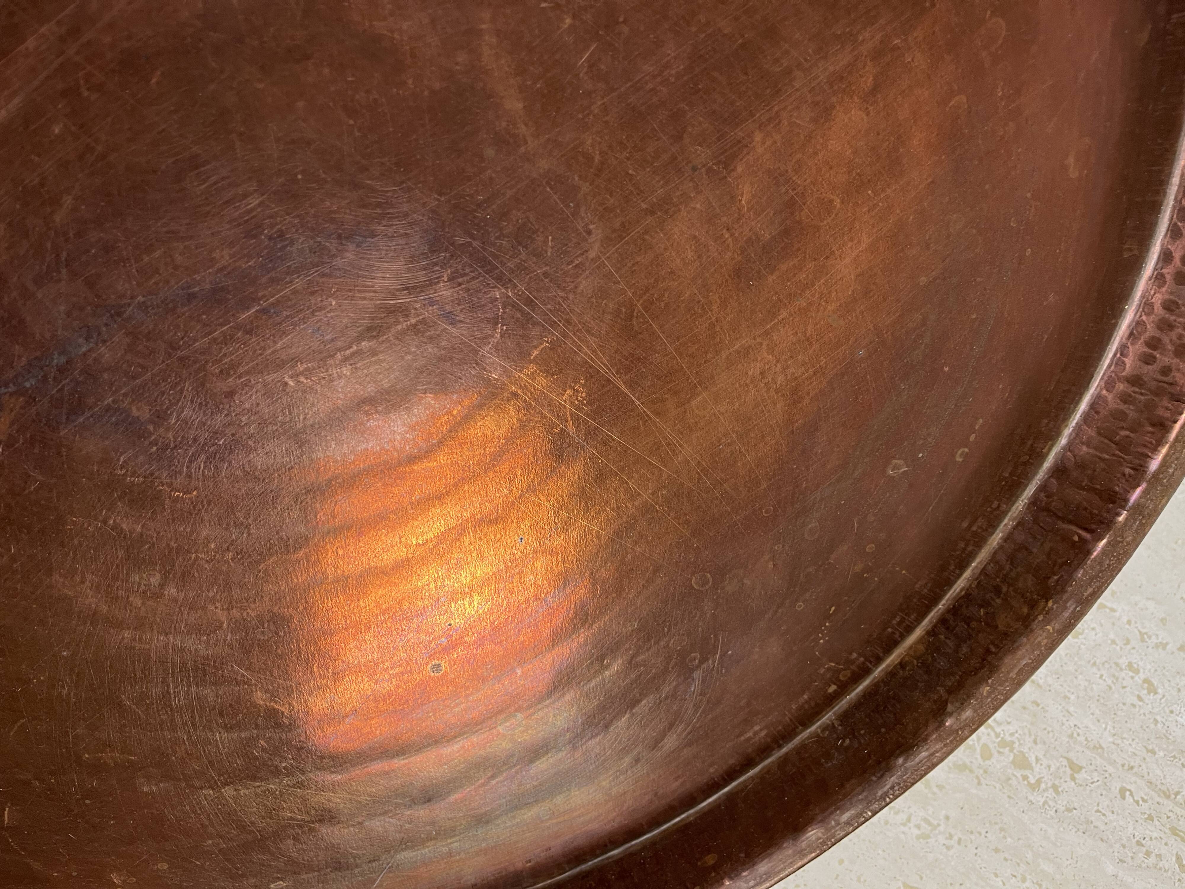 Vintage handcrafted XL round brass tray