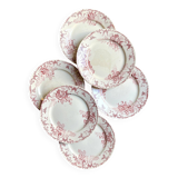 6 Boulenger & Cie flat plates in ecru and pink enamelled ironstone,