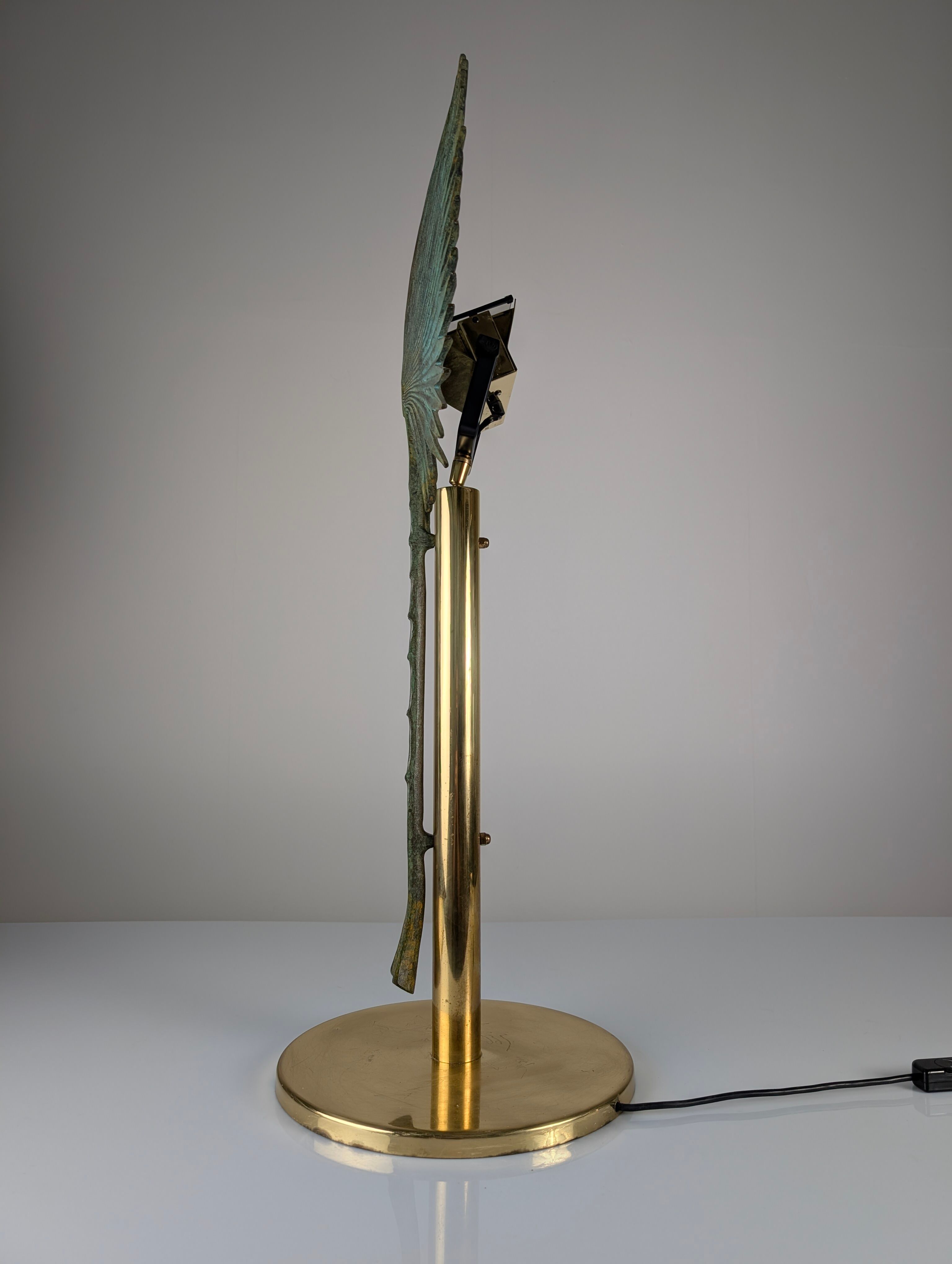 Monumental Valenti table lamp with fan palm leaf in bronze and brass, 1970s