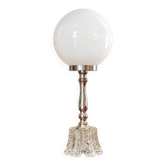 Moon — Table lamp in white opaline, sculpted glass and silvered metal.