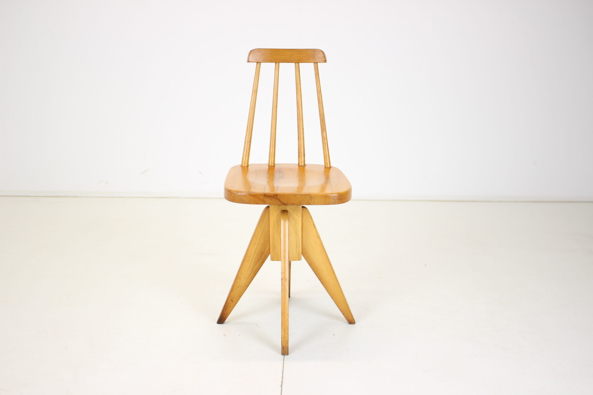 Midcentury wood revolving chair, czechoslovakia, 1970s