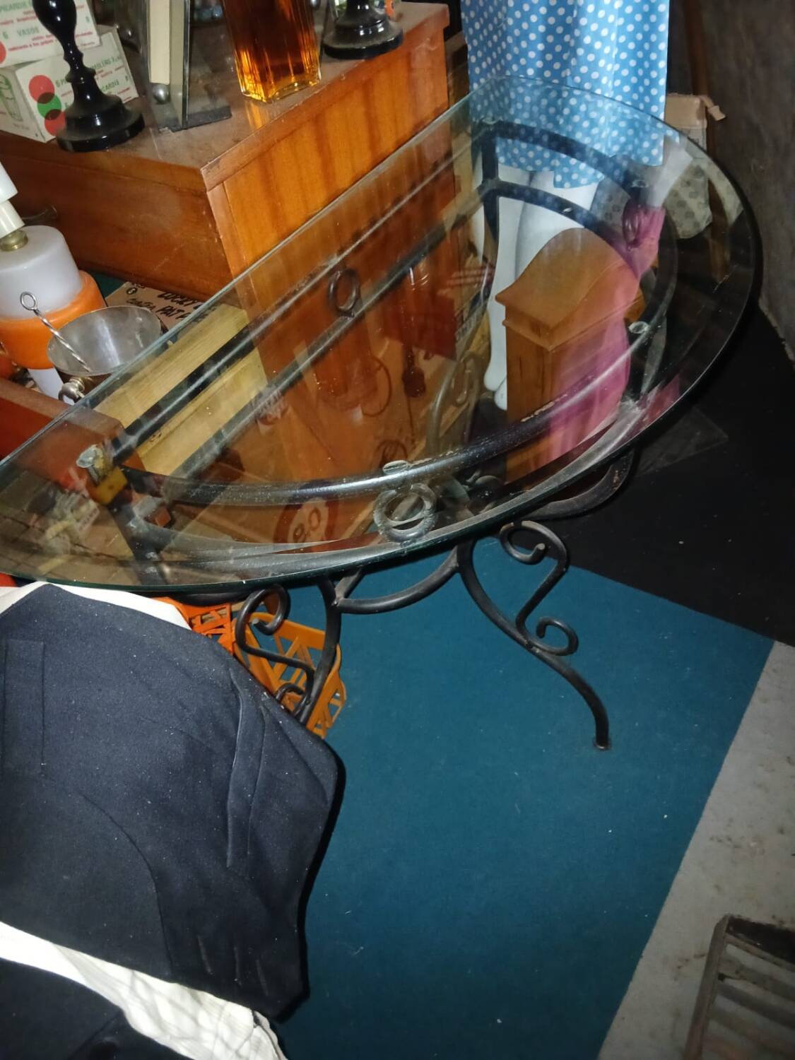 Glass and wrought iron console table