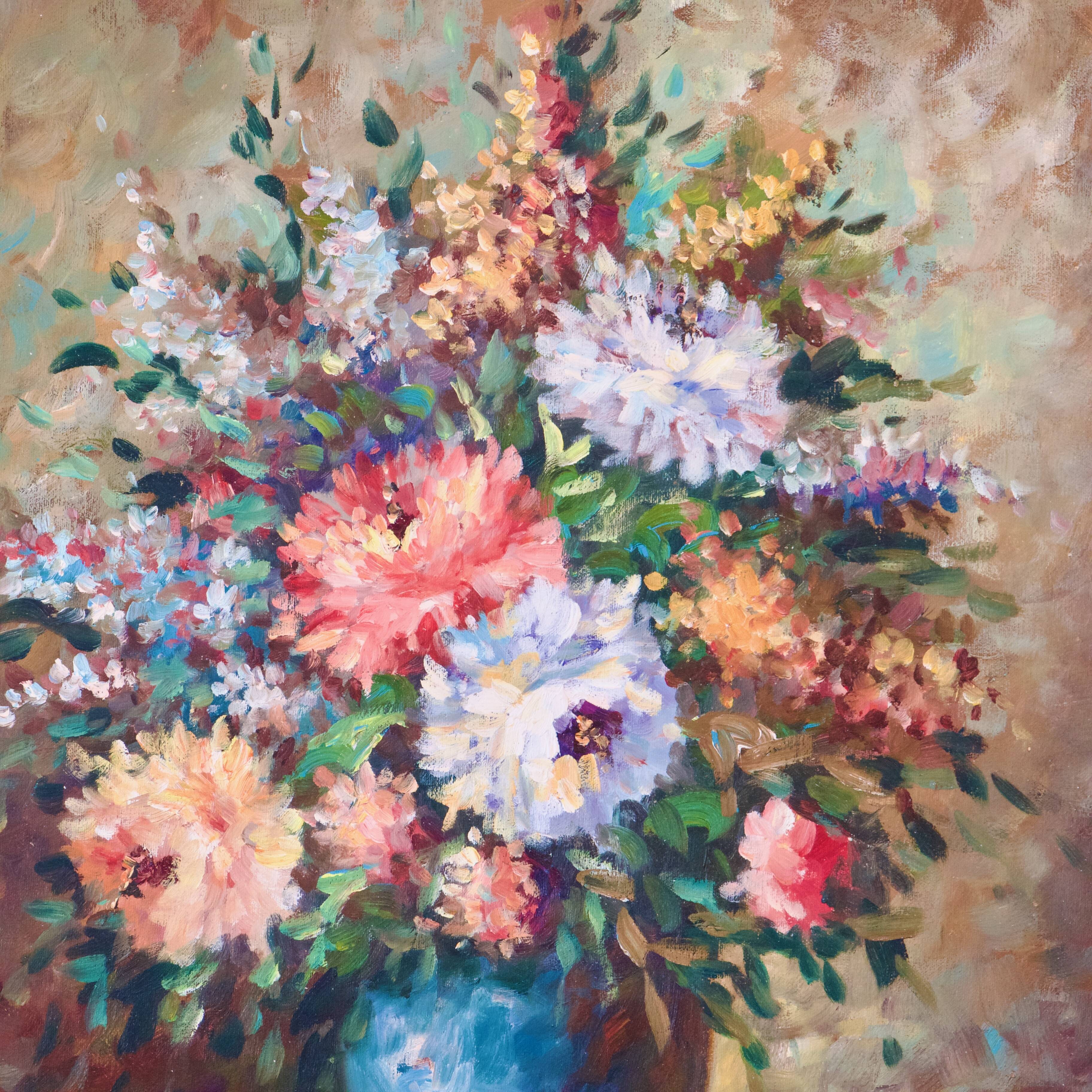 Large oil on canvas floral composition signed Boucher